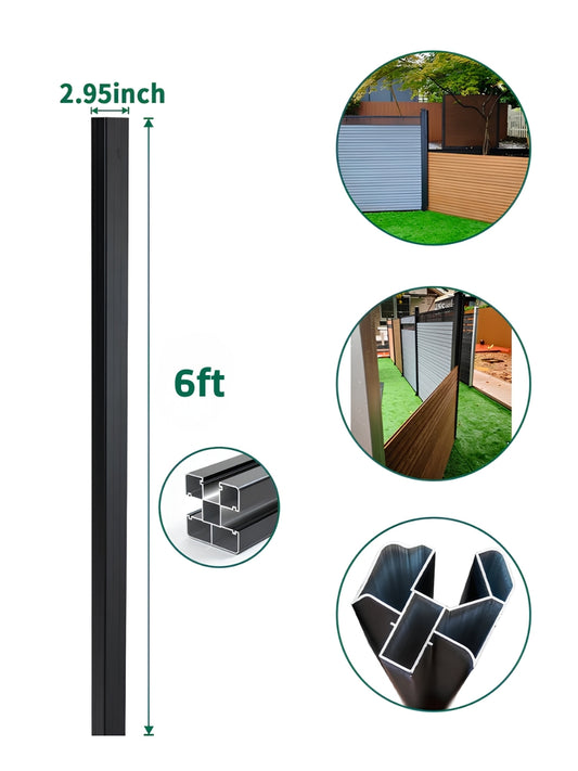 Black 6 ft Adjustable Angle Fence Post for Composite and Aluminum Fence
