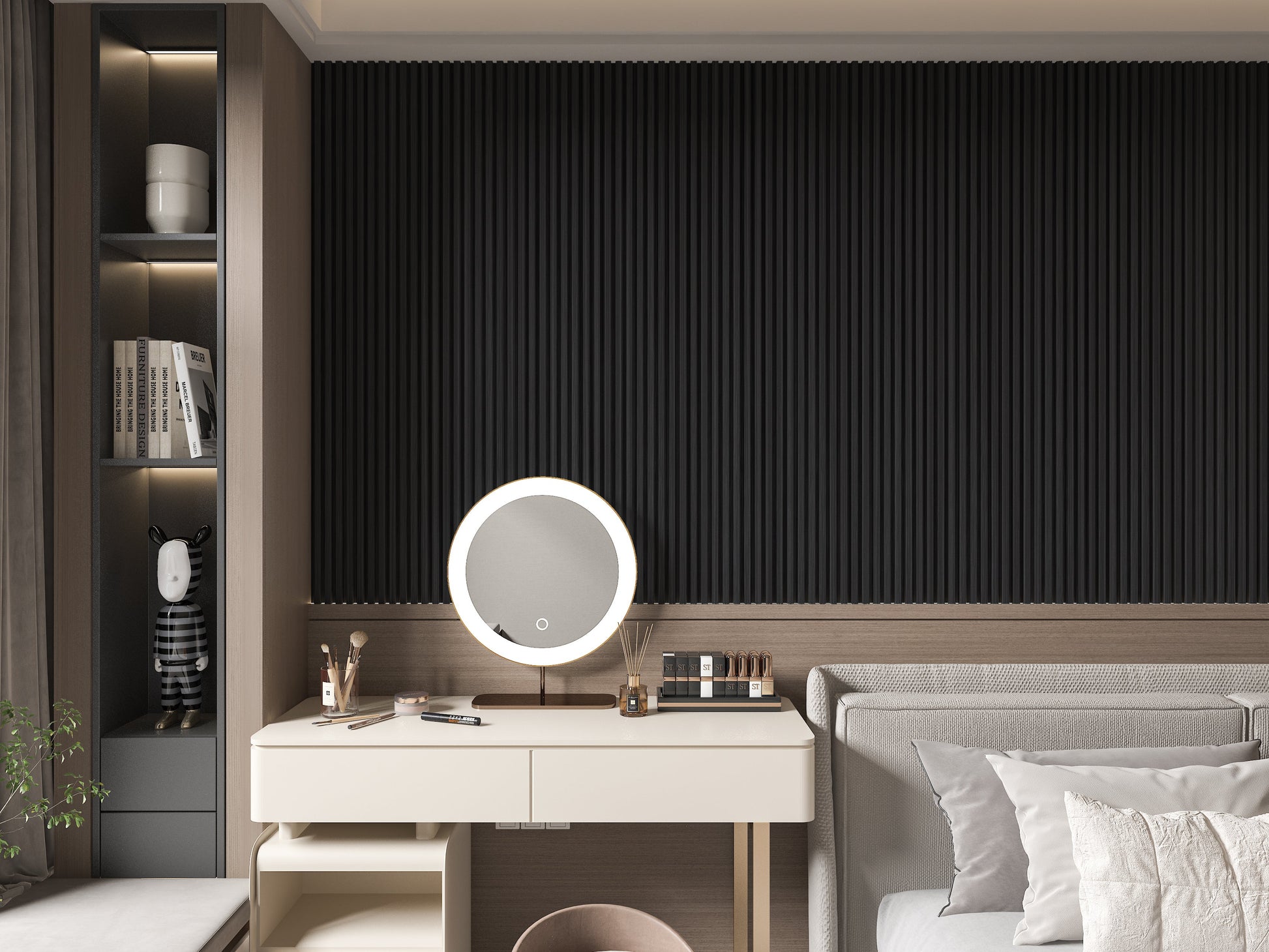 Ashen Oak WPC Fluted 3D Wall Panels. New Era Wall Panels. Bedroom Wall Design