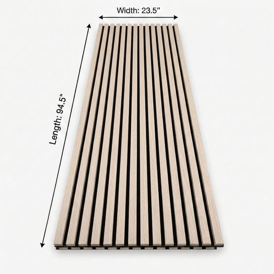 Natural oak acoustic slat wall panel 94.5 inches length and 23.5 inches width with black felt backing