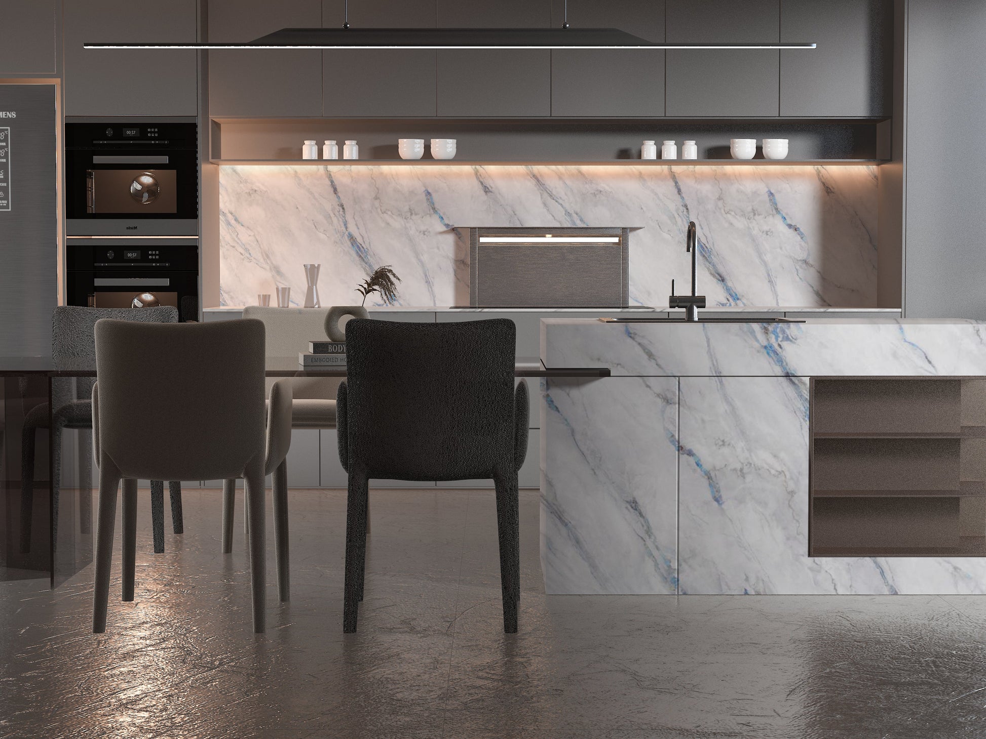 PVC 3D Marble Sheet Bluewave. New Era Wall Panels. Kitchen Design From PVC Marble Sheets