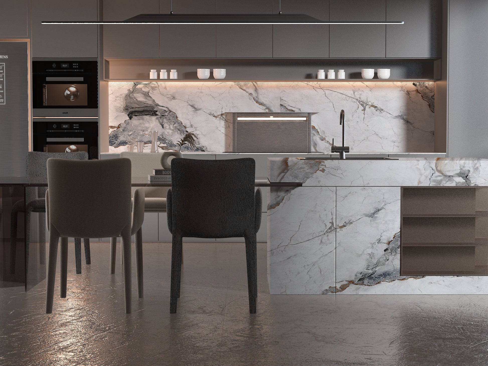 PVC 3D Marble Sheet Blue-Brown Veined. New Era Wall Panels. Kitchen Design From PVC Marble Sheets