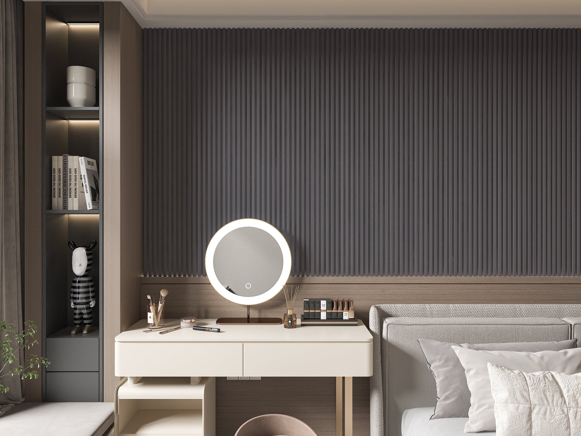 Oak Gray WPC Fluted 3D Wall Panels. New Era Wall Panels. Bedroom Wall Design