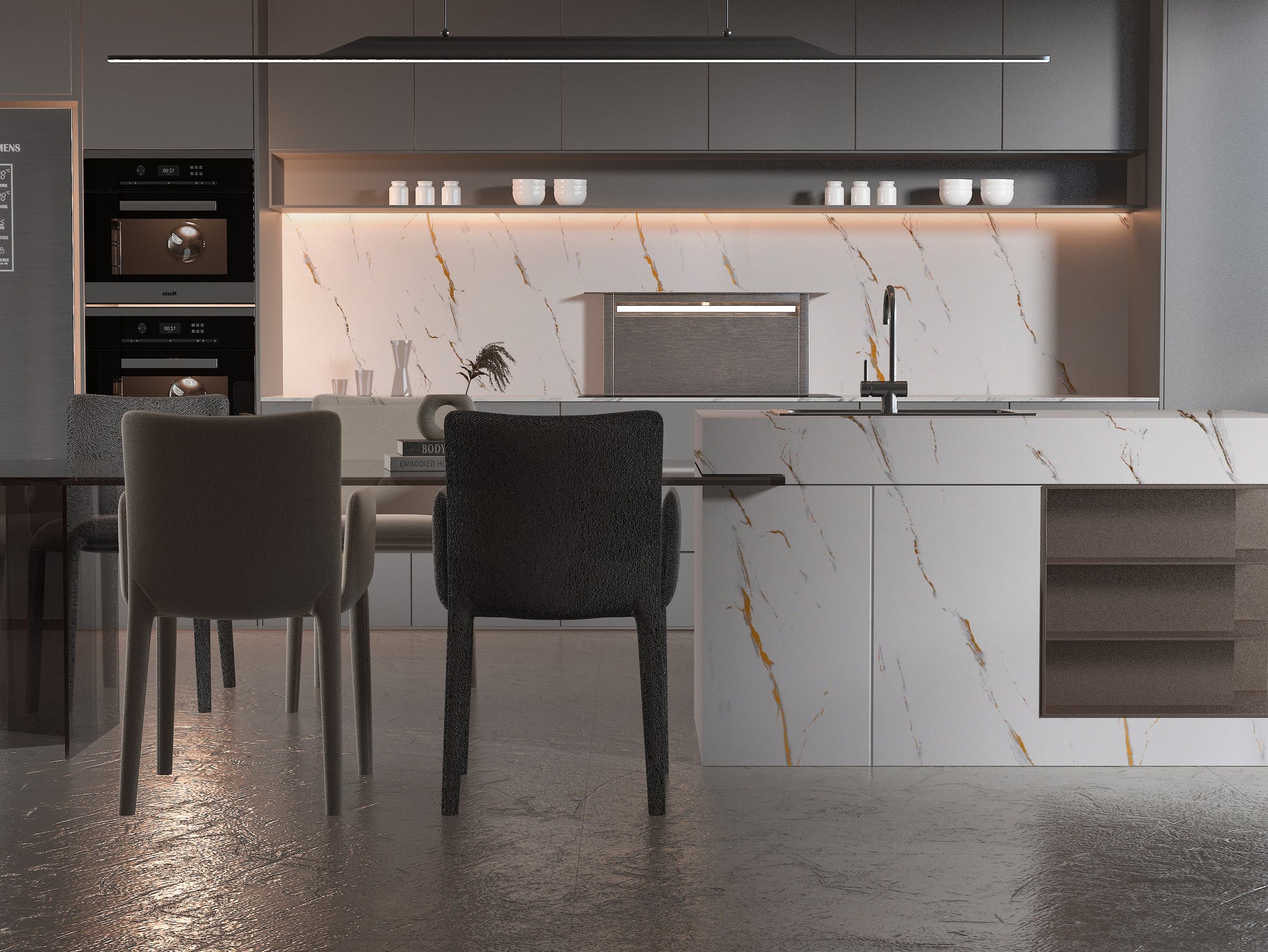 PVC 3D Marble Sheet Caramel Vein. New Era Wall Panels. Kitchen Design From PVC Marble Sheets