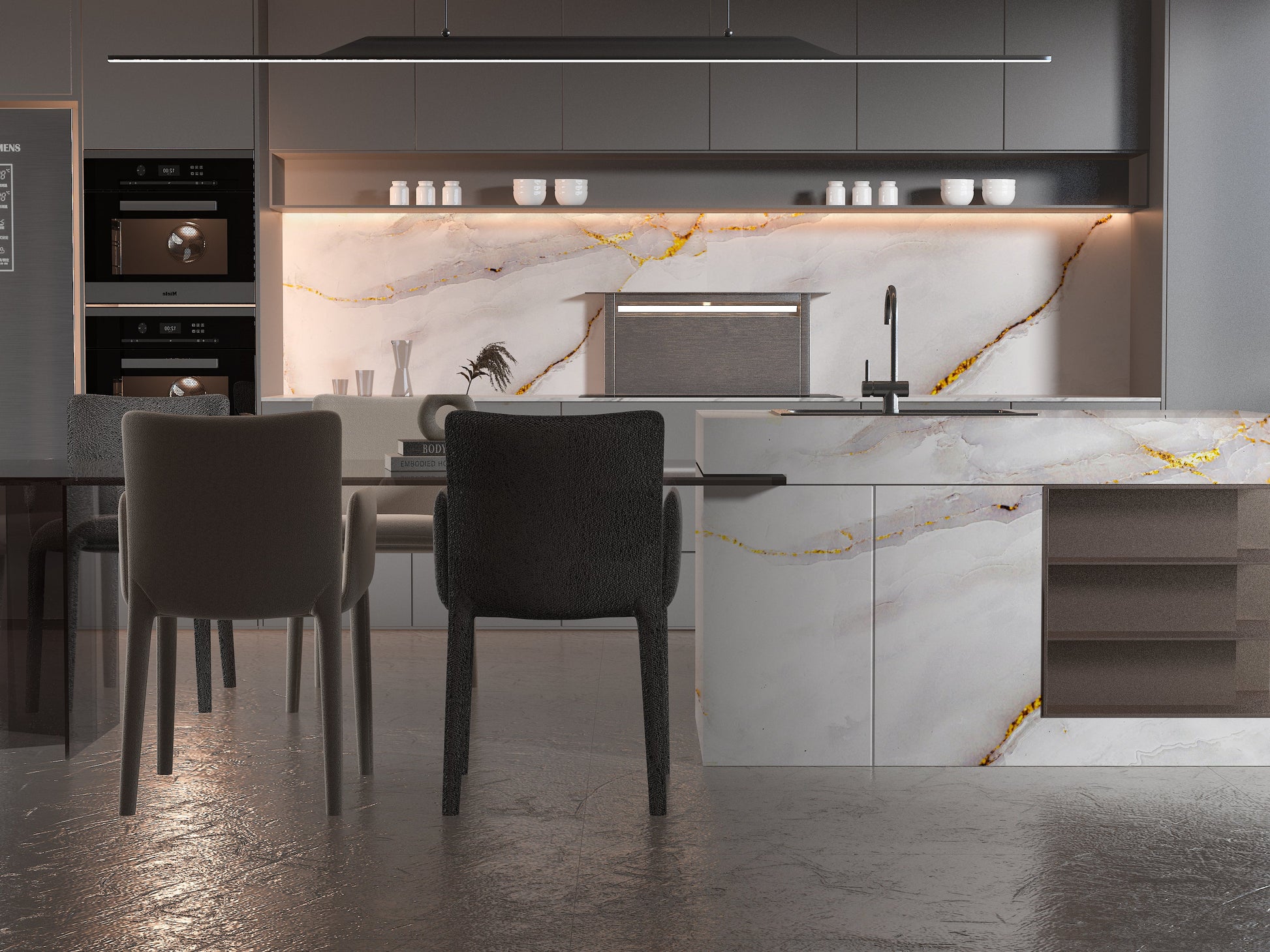 PVC 3D Marble Sheet Empress Gold Polished. New Era Wall Panels. Kitchen Design From PVC Marble Sheets