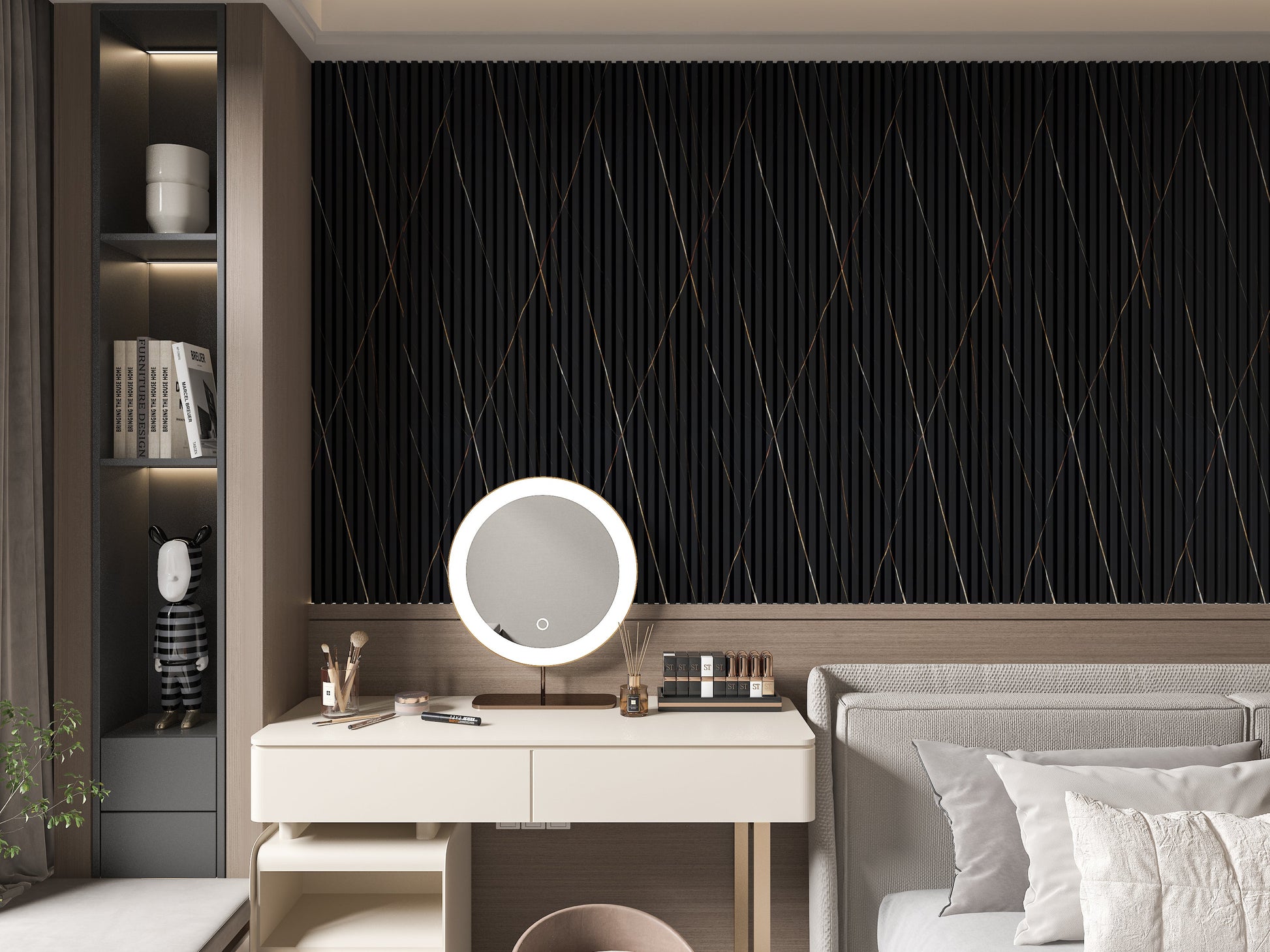 Noir Royale WPC Fluted 3D Wall Panels. New Era Wall Panels. Bedroom Wall Design