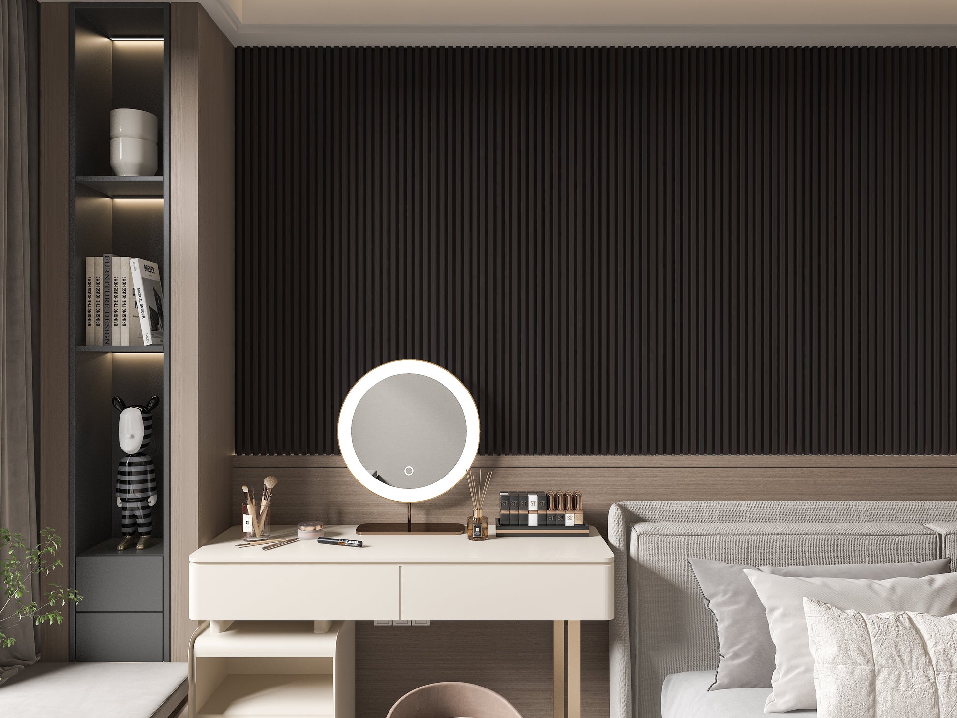 Walnut Ink WPC Fluted 3D Wall Panels. New Era Wall Panels. Bedroom Wall Design