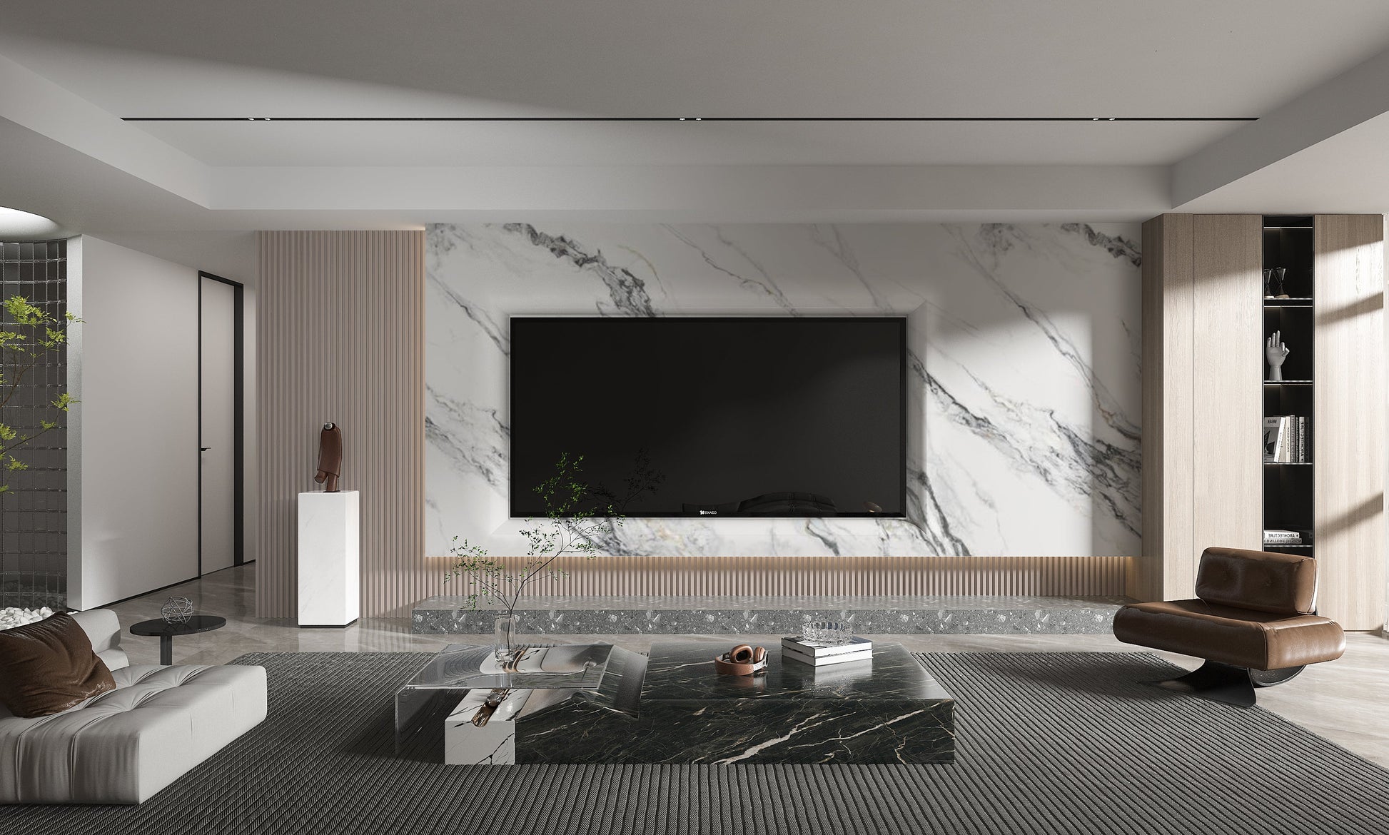 PVC 3D Marble Sheet Regal Harmony Marble. New Era Wall Panels. Living Room With PVC Marble Sheets Design