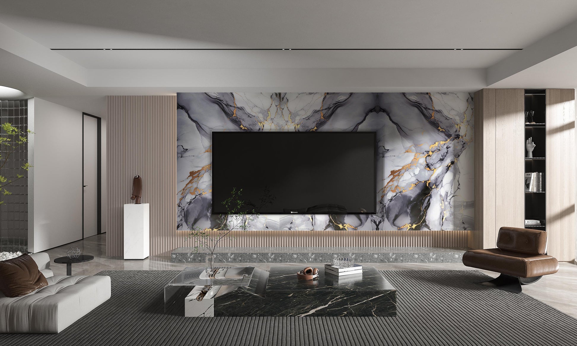 PVC 3D Marble Sheet Blue Mist. New Era Wall Panels. Tv Wall Design