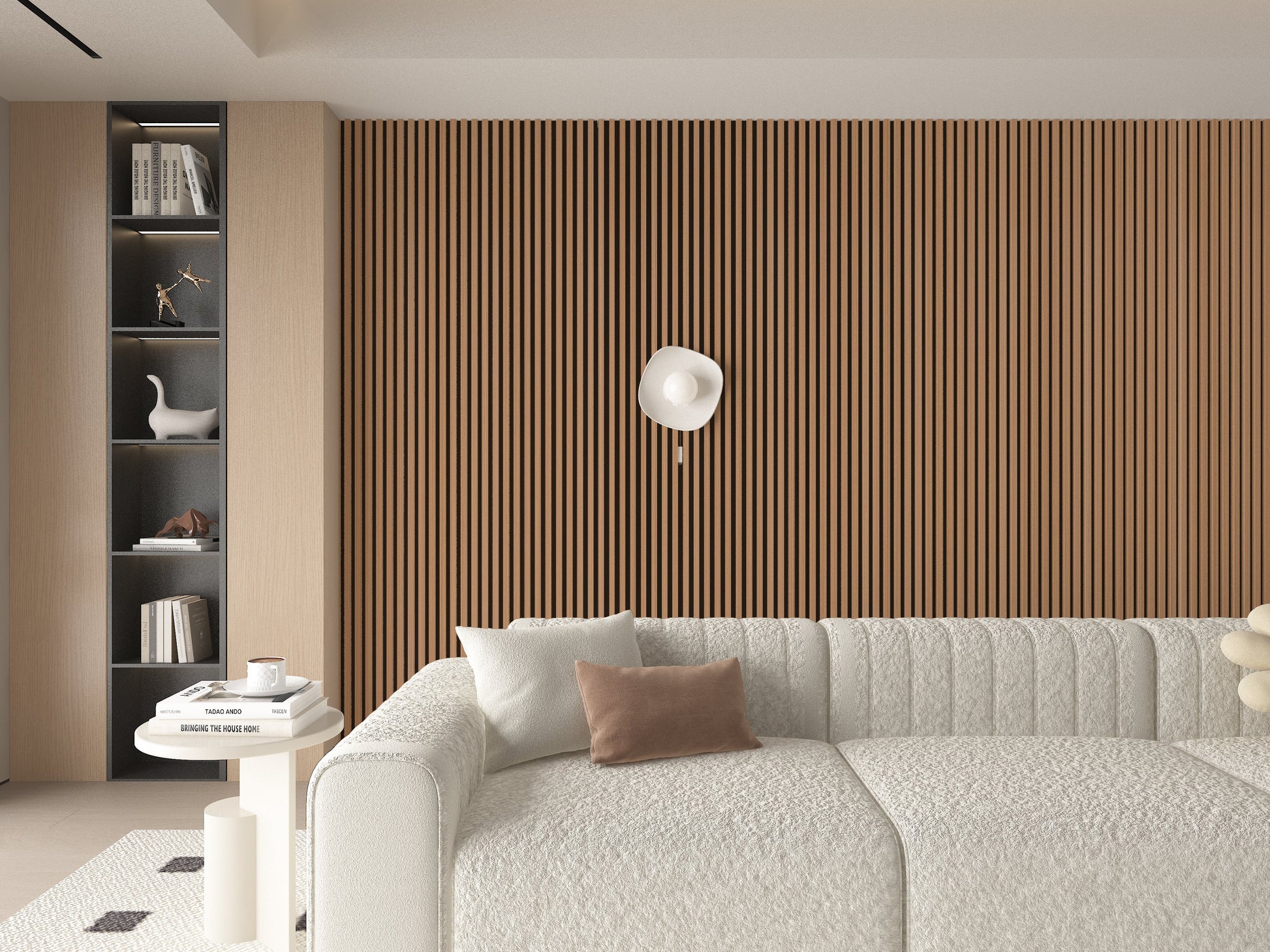 Maple Slate Black WPC Fluted 3D Wall Panels. New Era Wall Panels. Living Room Design With WPC Fluted Wall Panels