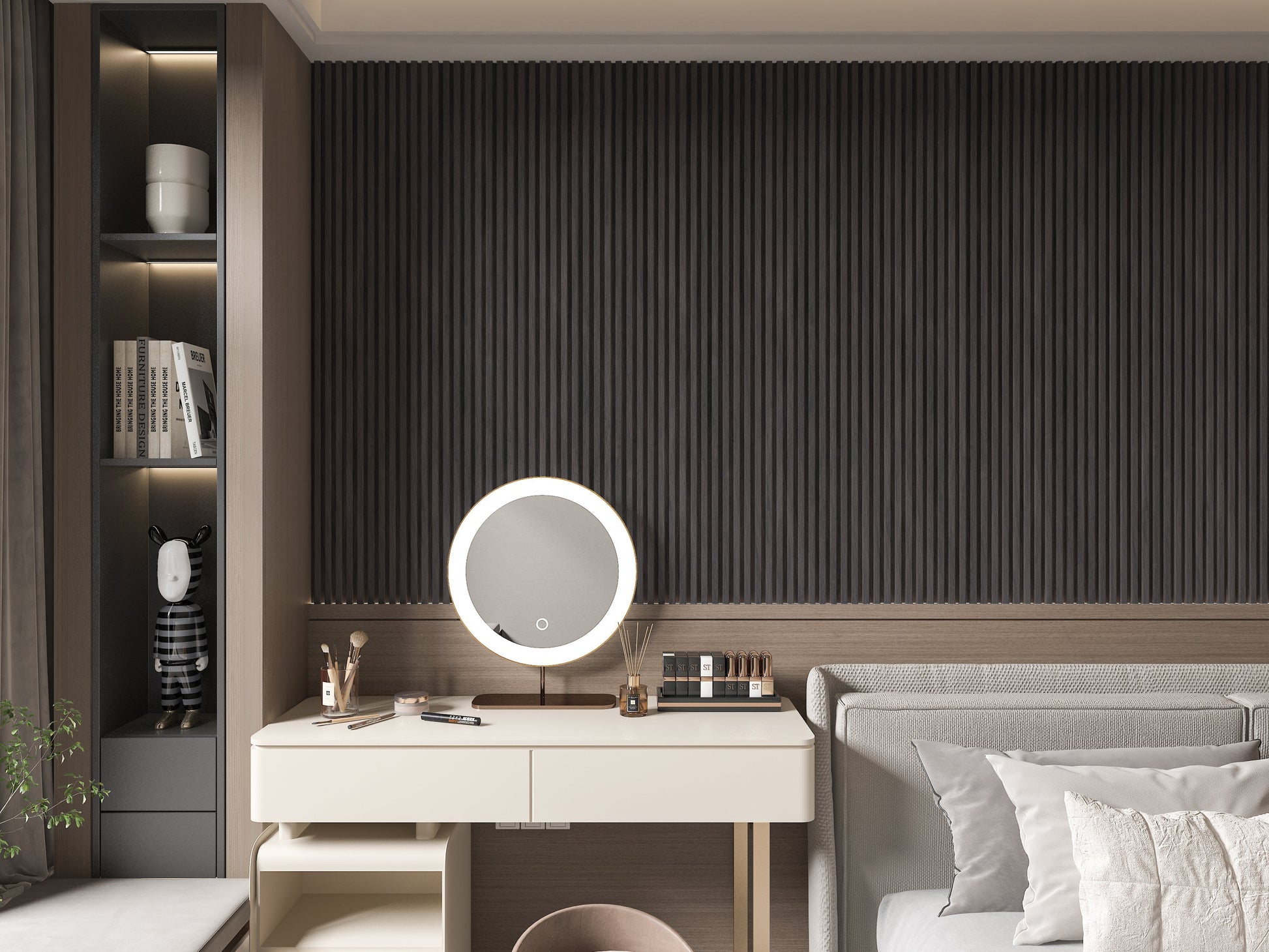 Dark Smoky Oak WPC Fluted 3D Wall Panels. New Era Wall Panels. Bedroom Wall Design