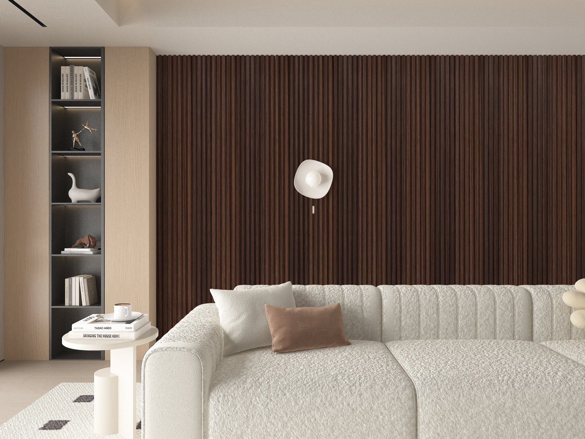 Dark Walnut WPC Fluted 3D Wall Panels. New Era Wall Panels. Bedroom Wall Design