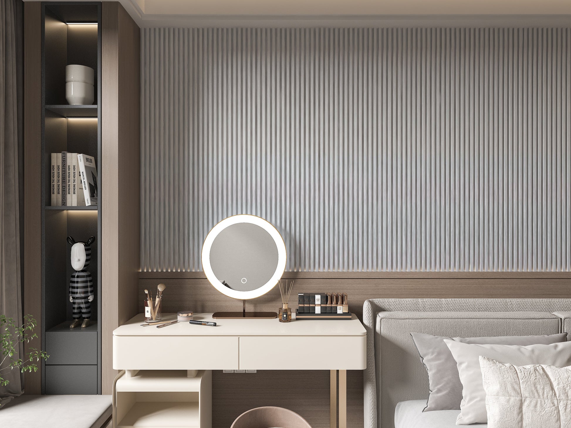 White Brushed WPC Fluted 3D Wall Panels. New Era Wall Panels. Bedroom Wall Design