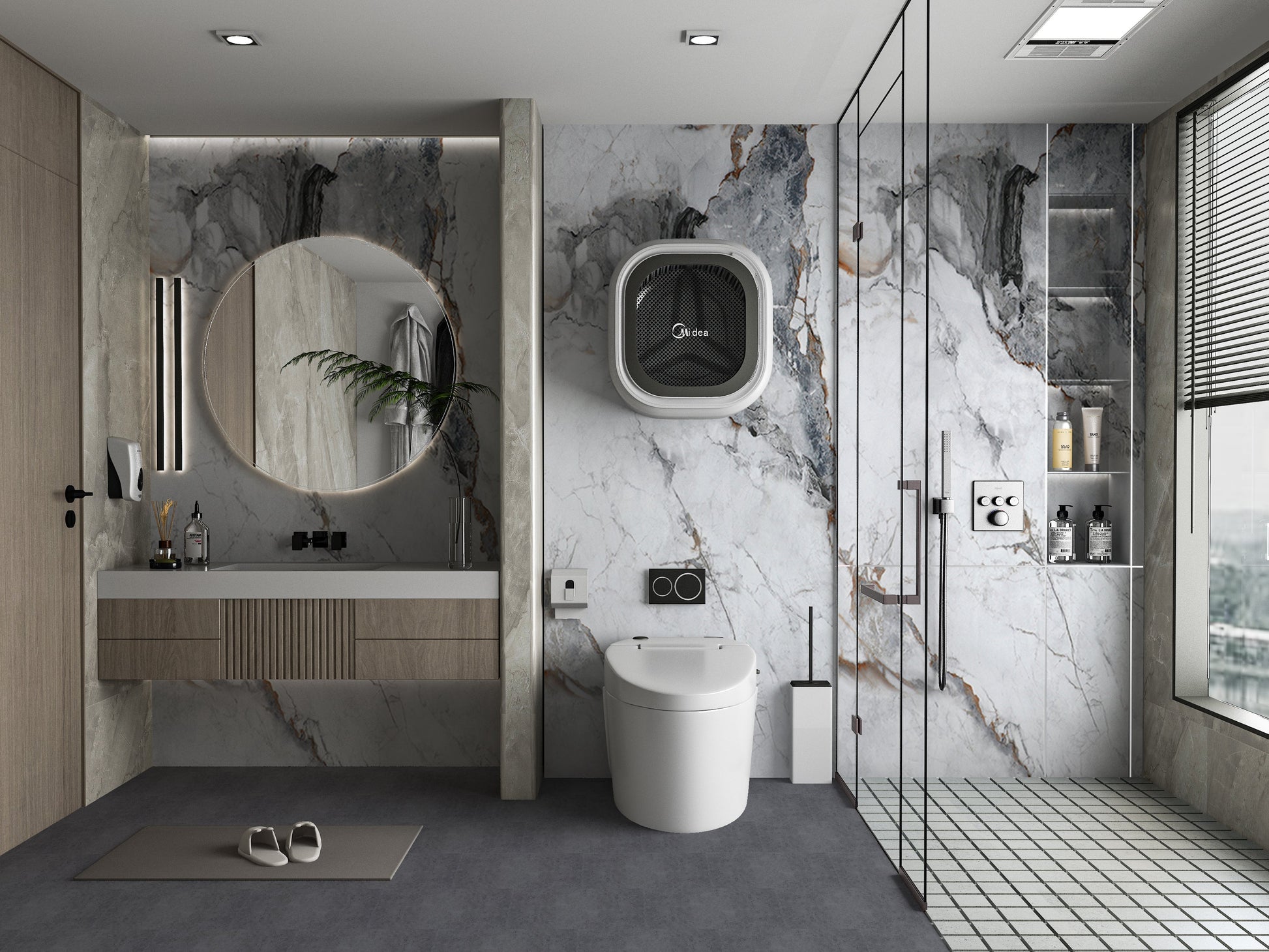 PVC 3D Marble Sheet Blue-Brown Veined. New Era Wall Panels. Bathroom Design From PVC Marble Sheets