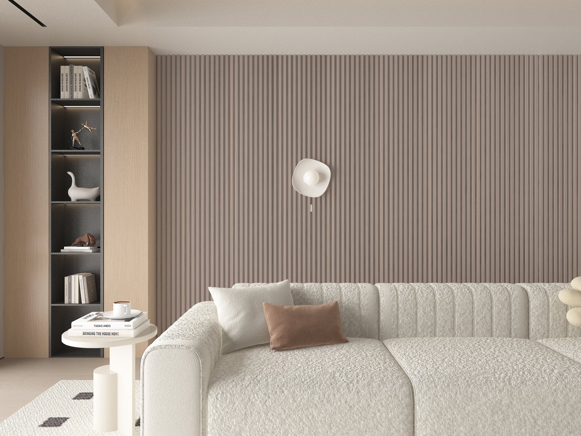 Cedar Oak WPC Fluted 3D Wall Panels. New Era Wall Panels. Bedroom Wall Design