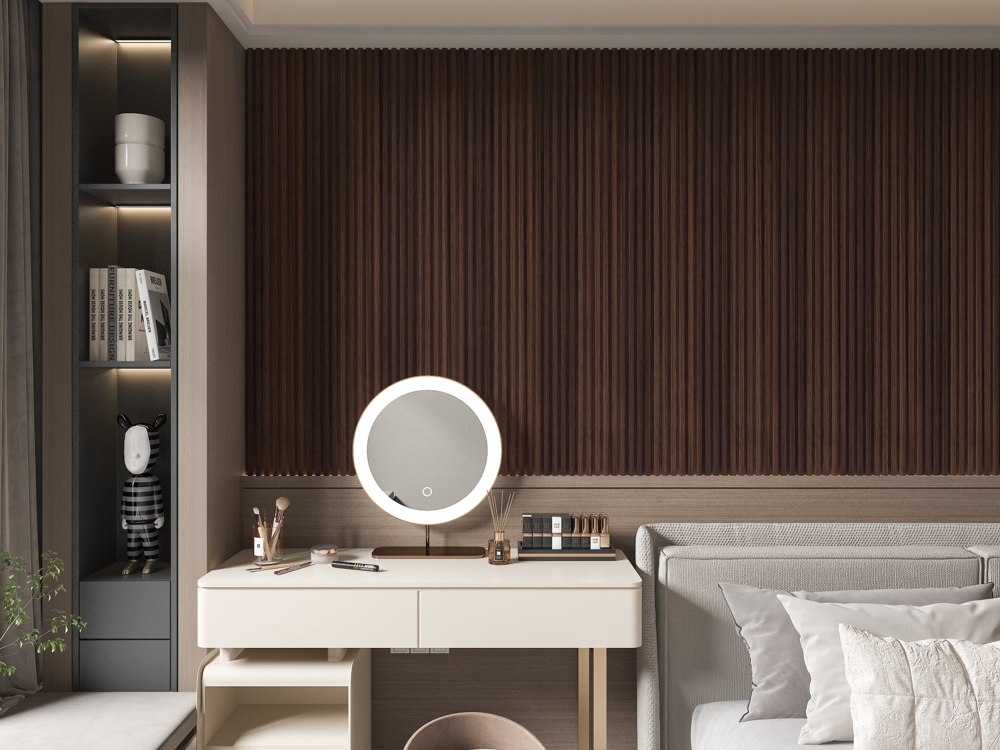 Dark Walnut WPC Fluted 3D Wall Panels. New Era Wall Panels. Living Room Design With WPC Fluted Wall Panels