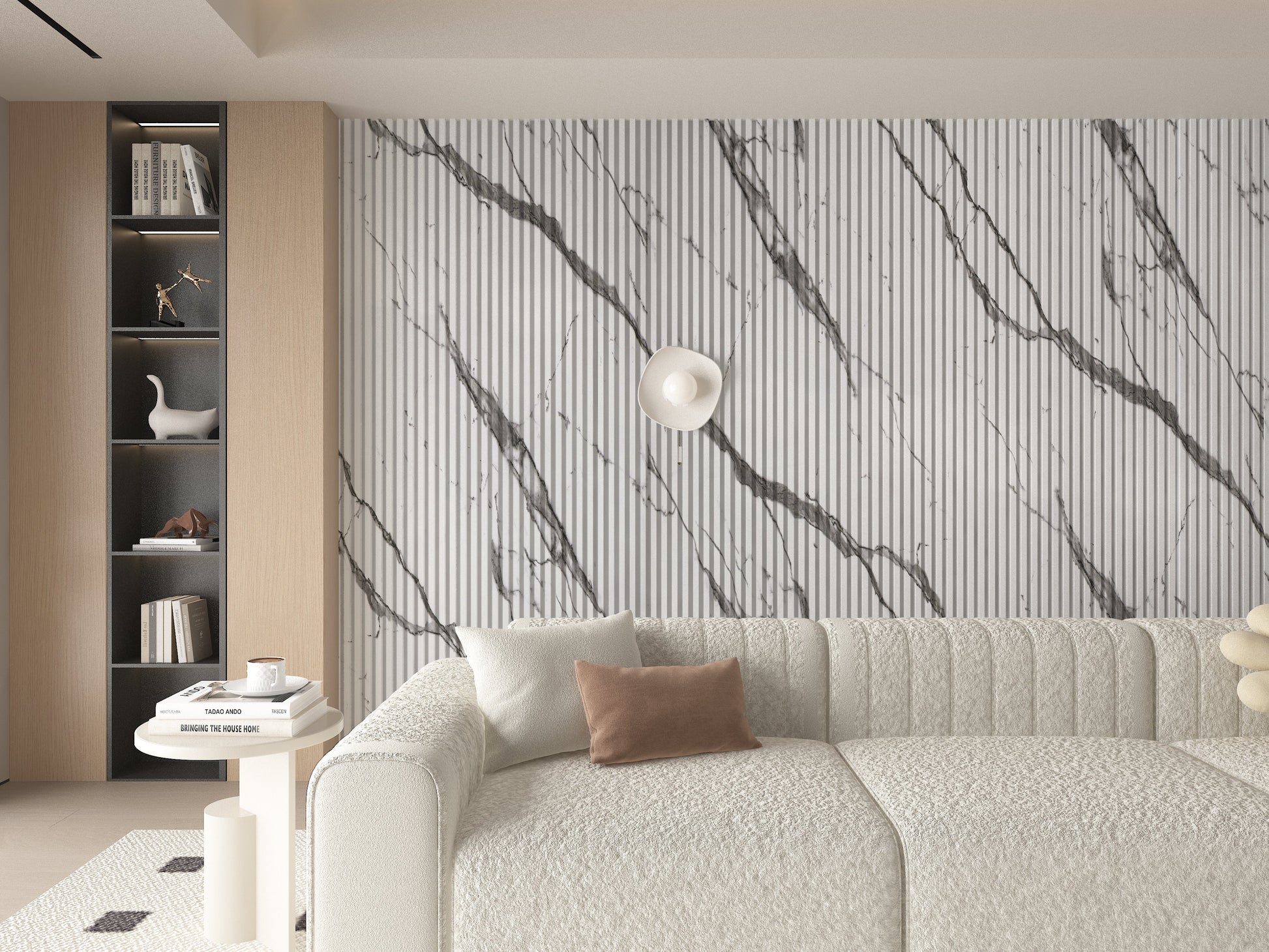 Gray Vain WPC Fluted 3D Wall Panels. New Era Wall Panels. Bedroom Wall Design