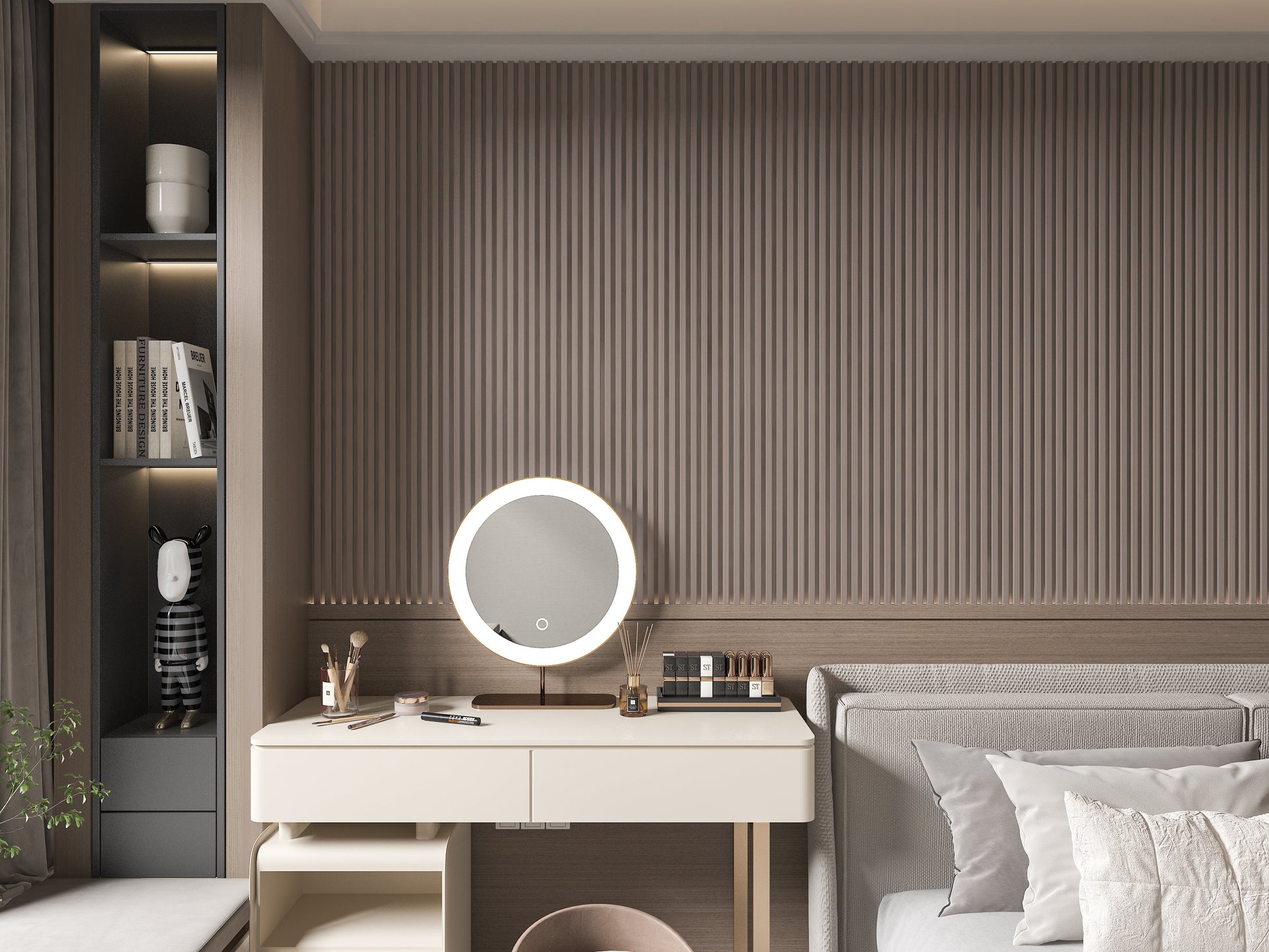 Cedar Oak WPC Fluted 3D Wall Panels. New Era Wall Panels. Living Room Design With WPC Fluted Wall Panels