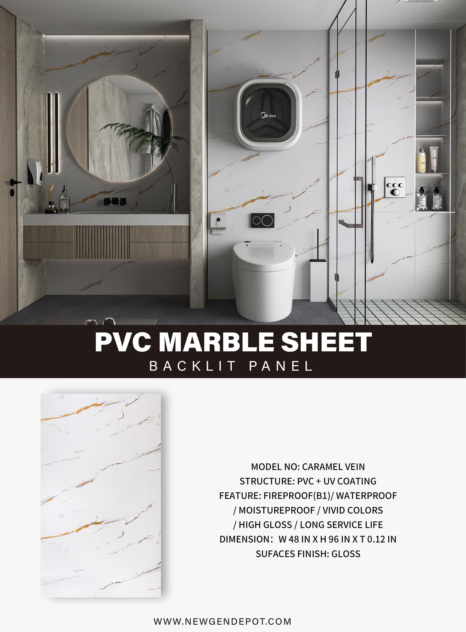 PVC 3D Marble Sheet Caramel Vein Specifications. New Era Wall Panels