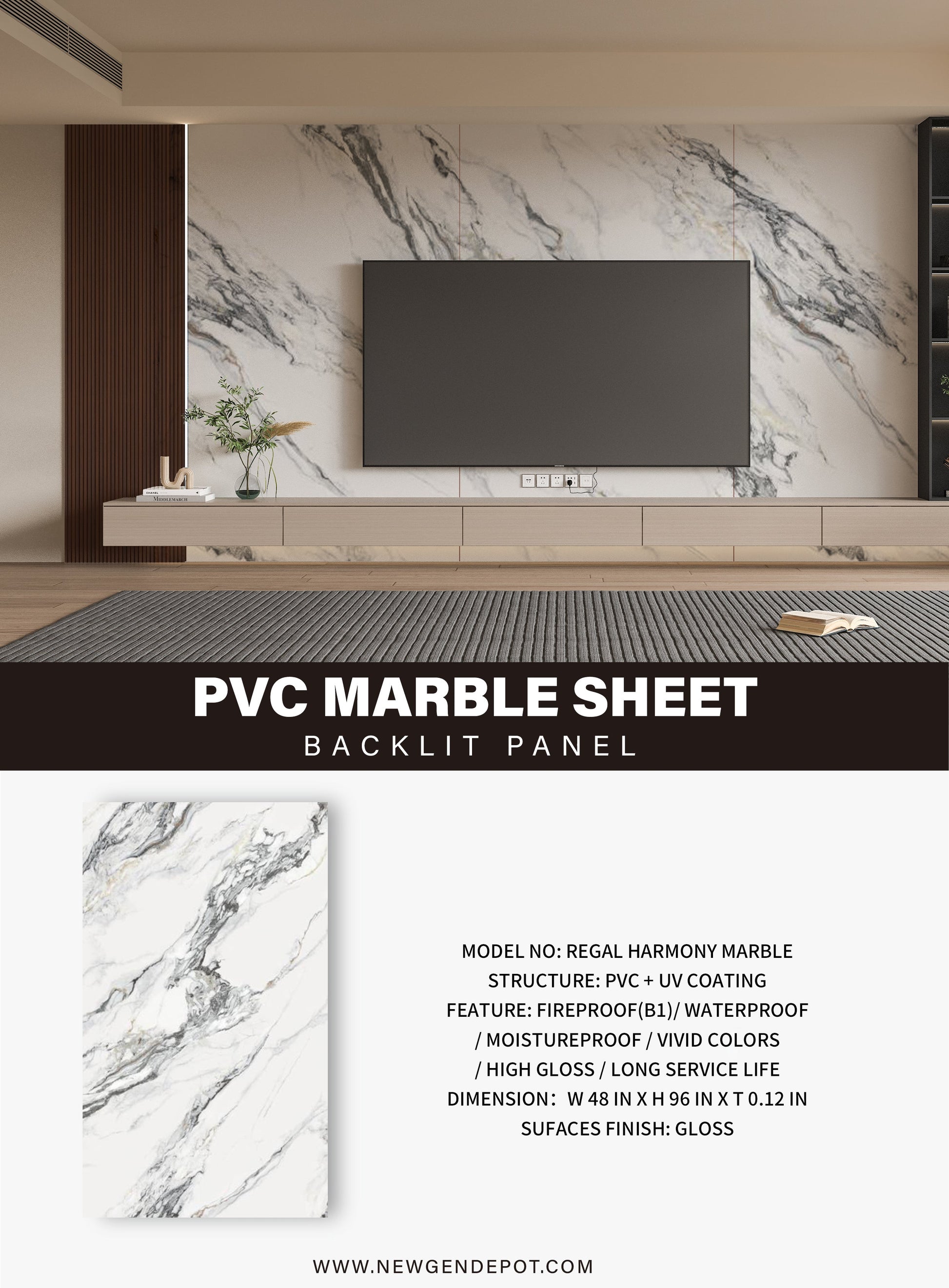 PVC 3D Marble Sheet Regal Harmony Marble Specifications. New Era Wall Panels