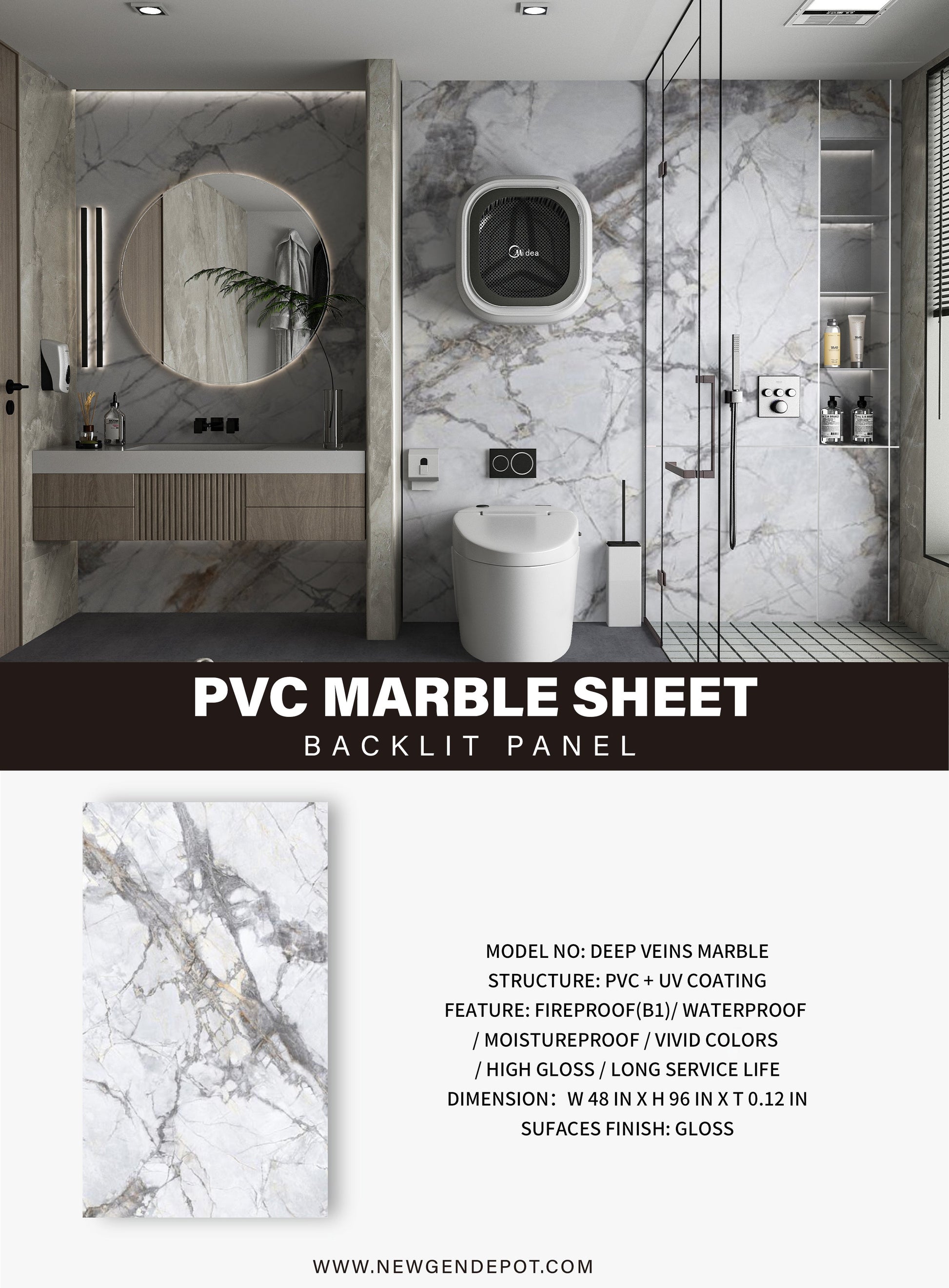 PVC 3D Marble Sheet Deep Veins Specifications. New Era Wall Panels