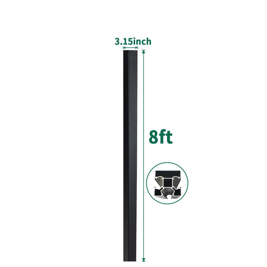 8 ft black aluminum fence post with 3.15 inch width and reinforced multi-channel profile