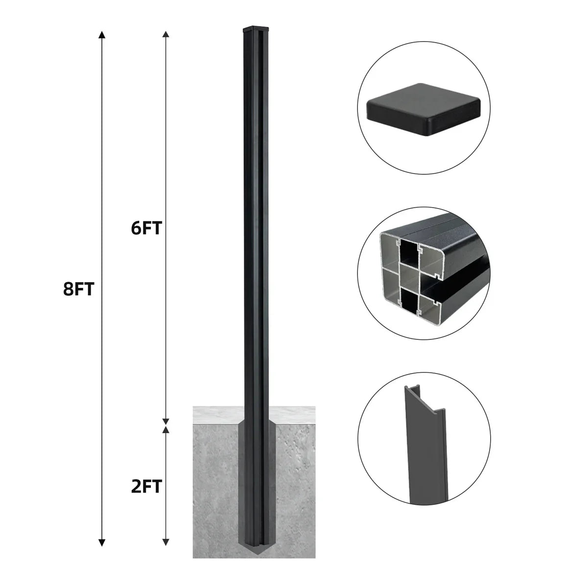 8 Ft In-Ground Fence Post - Set of 1 (Pour Installation)