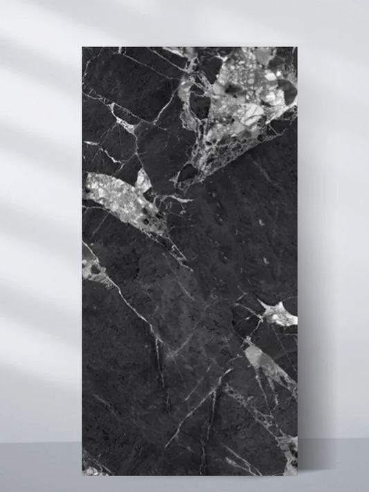 Black and White Marble UV Protected PVC Wall Panel - 4x8 ft, Fireproof & Waterproof, (32 sq. ft)