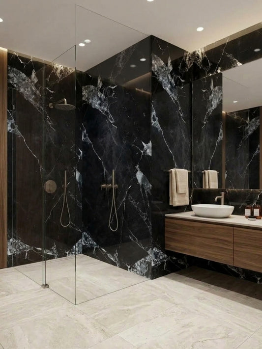 Black and White Marble UV Protected PVC Wall Panel - 4x8 ft, Fireproof & Waterproof, (32 sq. ft)