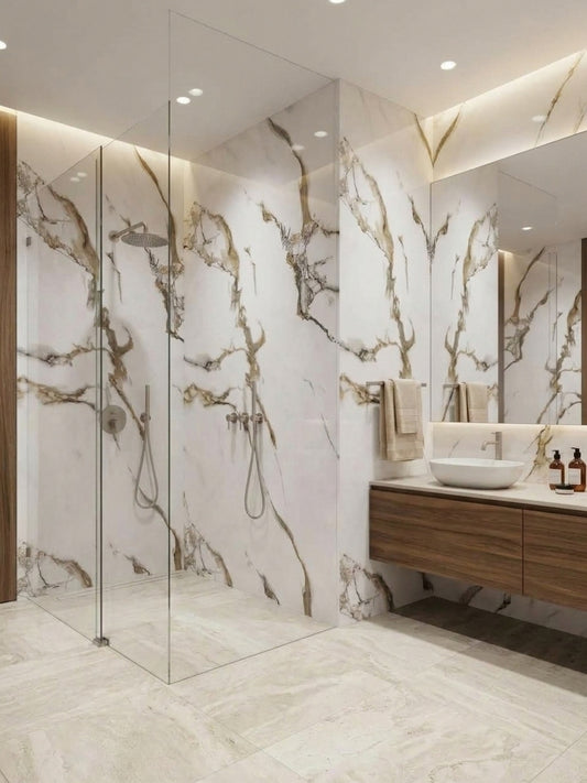 Ethereal Blush Marble UV Protected PVC Wall Panel - 4x8 ft, Fireproof & Waterproof (32 sq. ft)