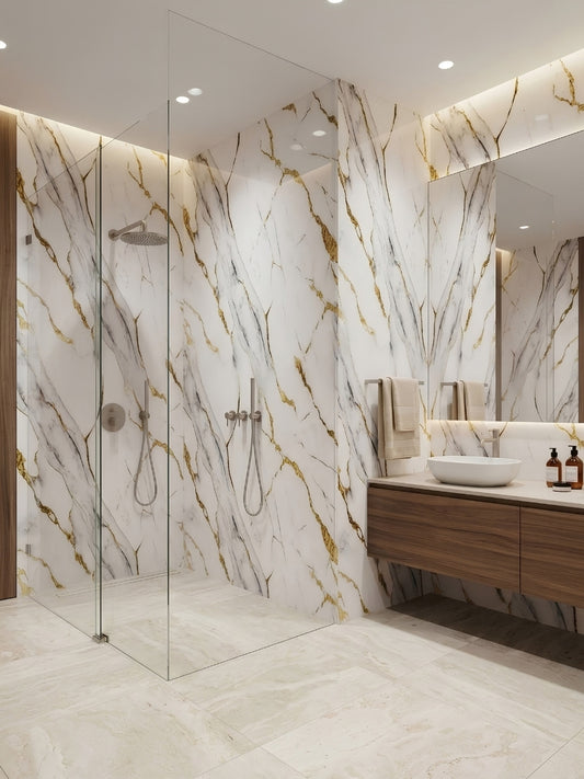 Luxe Gold Vein PVC Wall Panel | 4x8 ft Waterproof