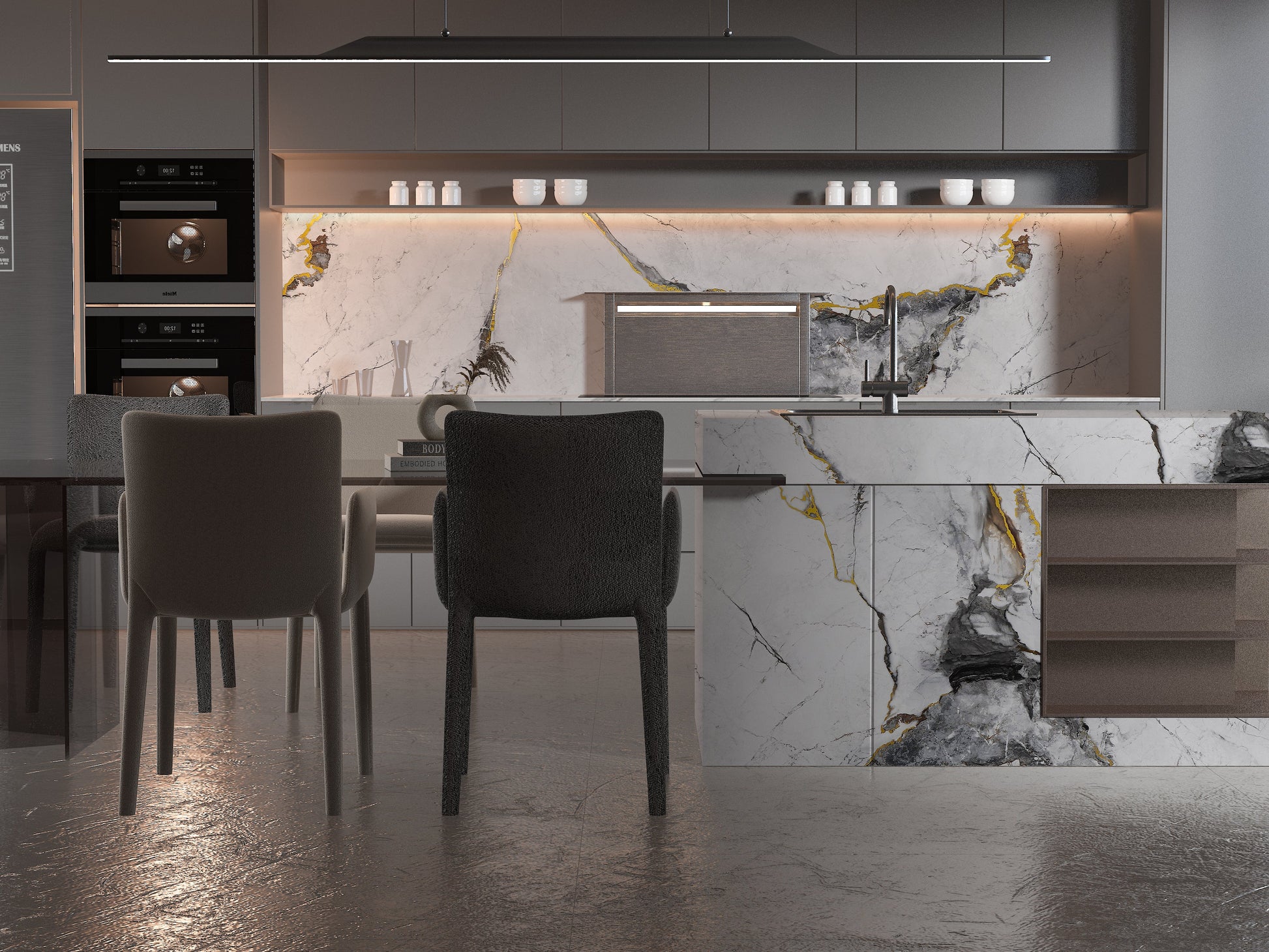 PVC 3D Marble Sheet Royal Glacier Gold. New Era Wall Panels. Kitchen Design From PVC Marble Sheets