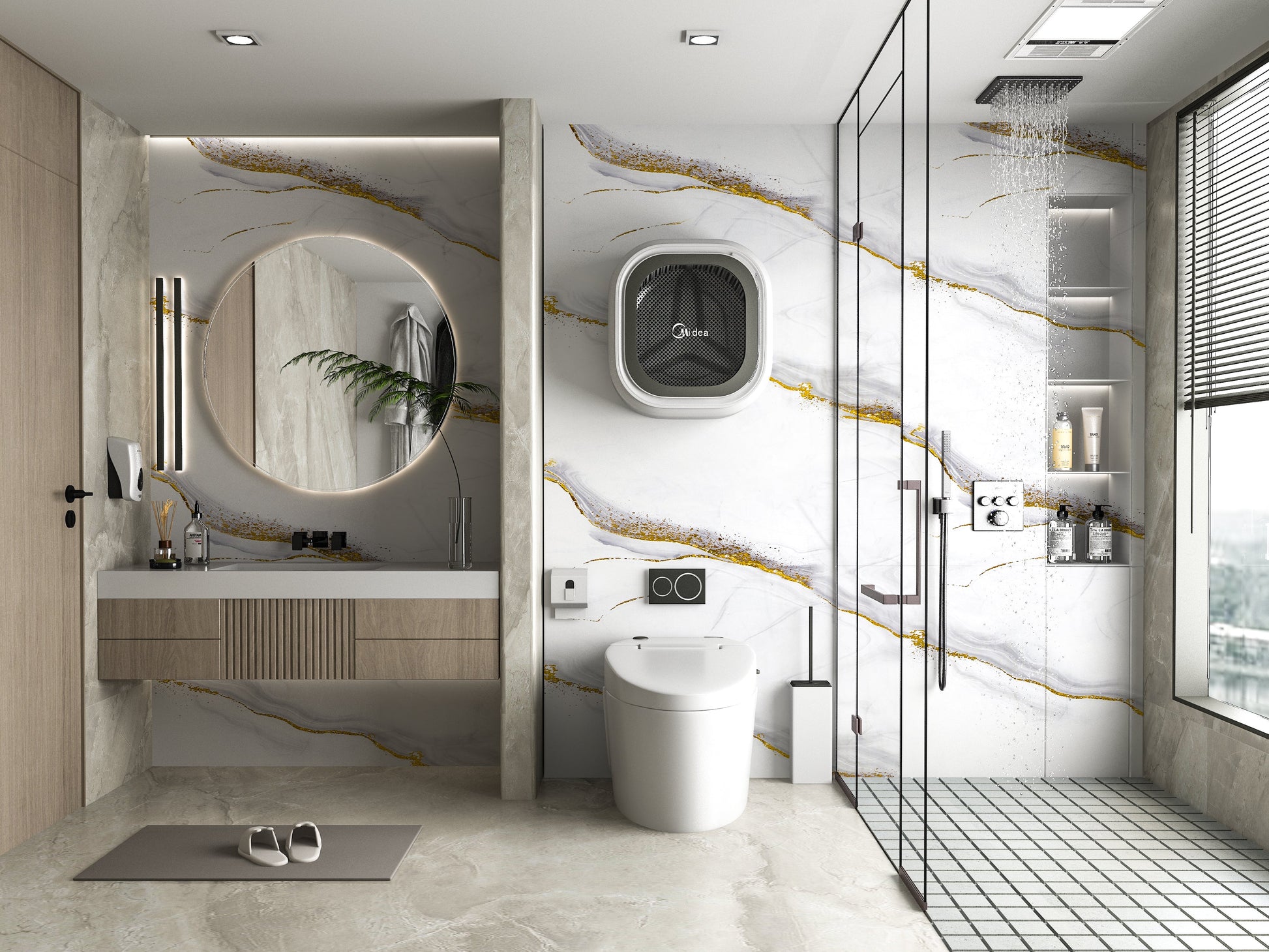 PVC 3D Marble Sheet White Gold Royal. New Era Wall Panels. Bathroom Design From PVC Marble Sheets