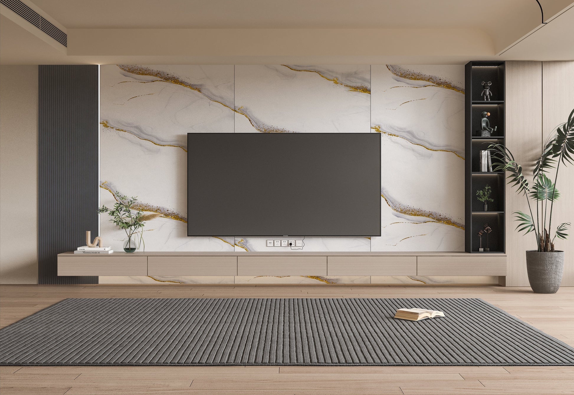 PVC 3D Marble Sheet White Gold Royal. New Era Wall Panels. Tv Wall Design