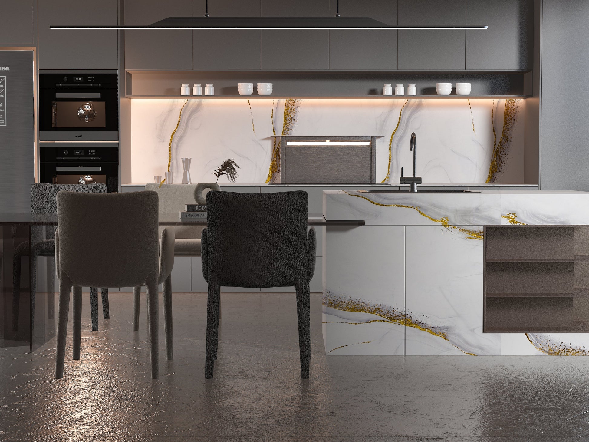 PVC 3D Marble Sheet White Gold Royal. New Era Wall Panels. Kitchen Design From PVC Marble Sheets