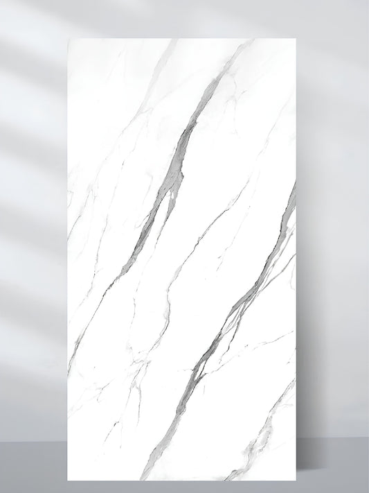 4 x 8 ft white matte marble-look PVC wall panel with bold gray veining