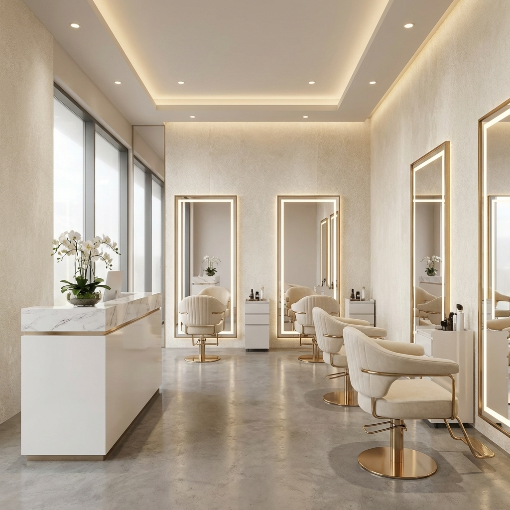 Beige stone finish PVC wall panels salon décor