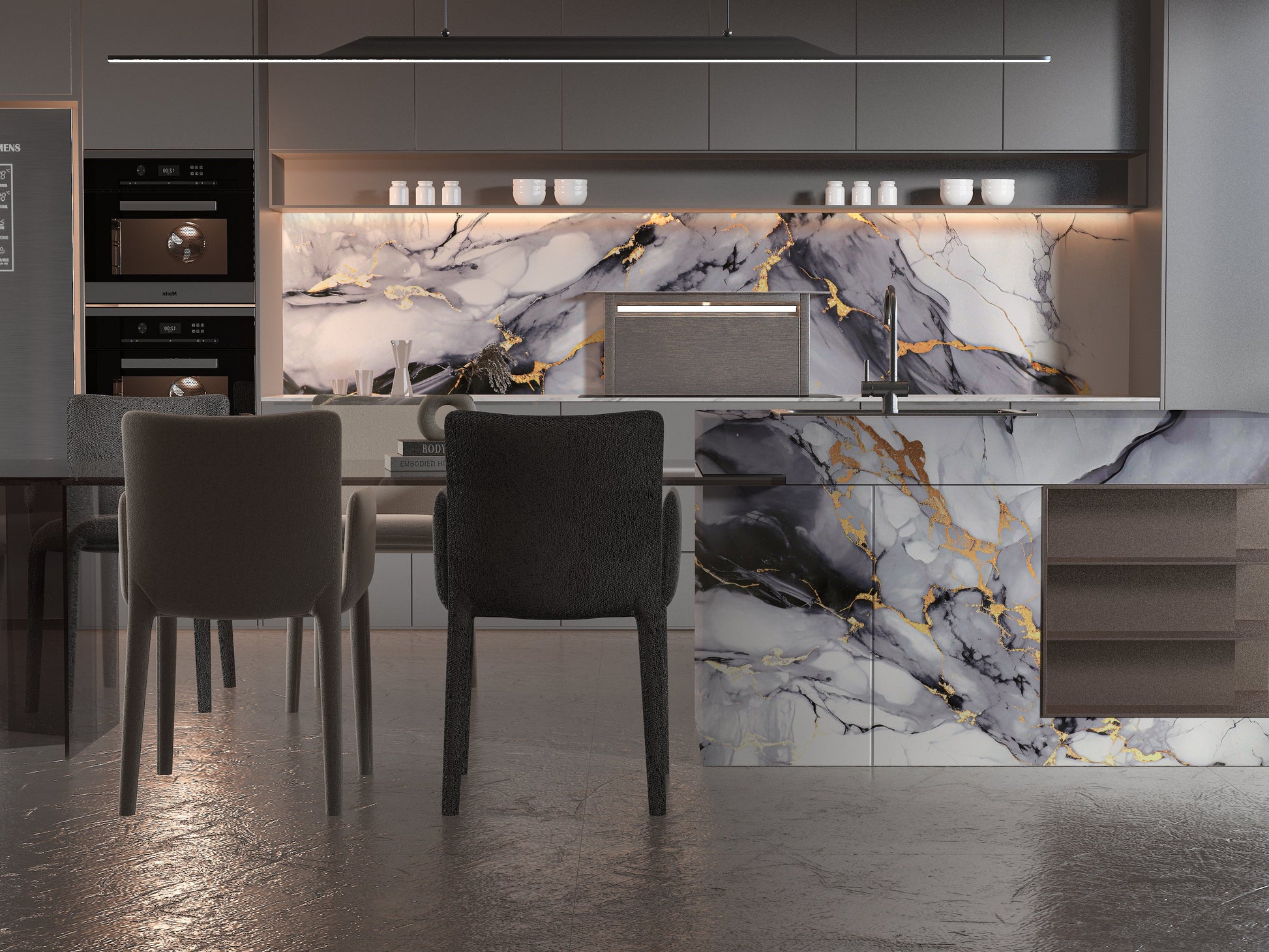 PVC 3D Marble Sheet Blue Mist. New Era Wall Panels. Kitchen Design From PVC Marble Sheets