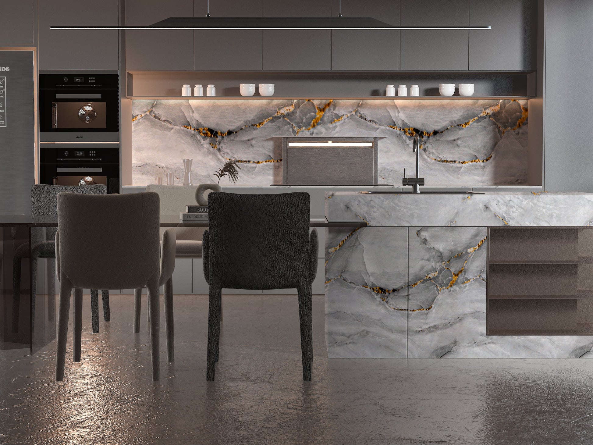 PVC 3D Marble Sheet Golden Mirage. New Era Wall Panels. Kitchen Design From PVC Marble Sheets