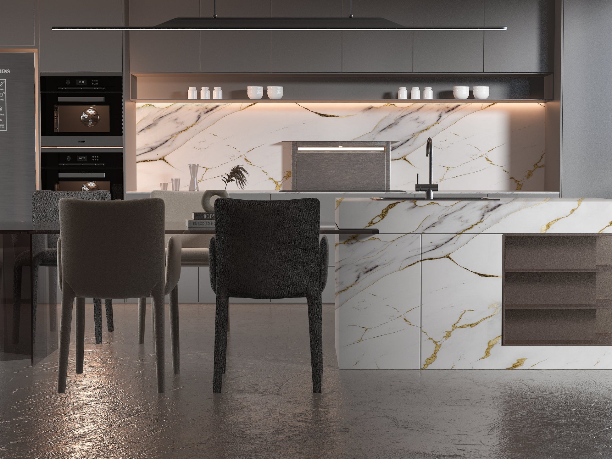 PVC 3D Marble Sheet Luxe Gold Vein. New Era Wall Panels. Kitchen Design From PVC Marble Sheets