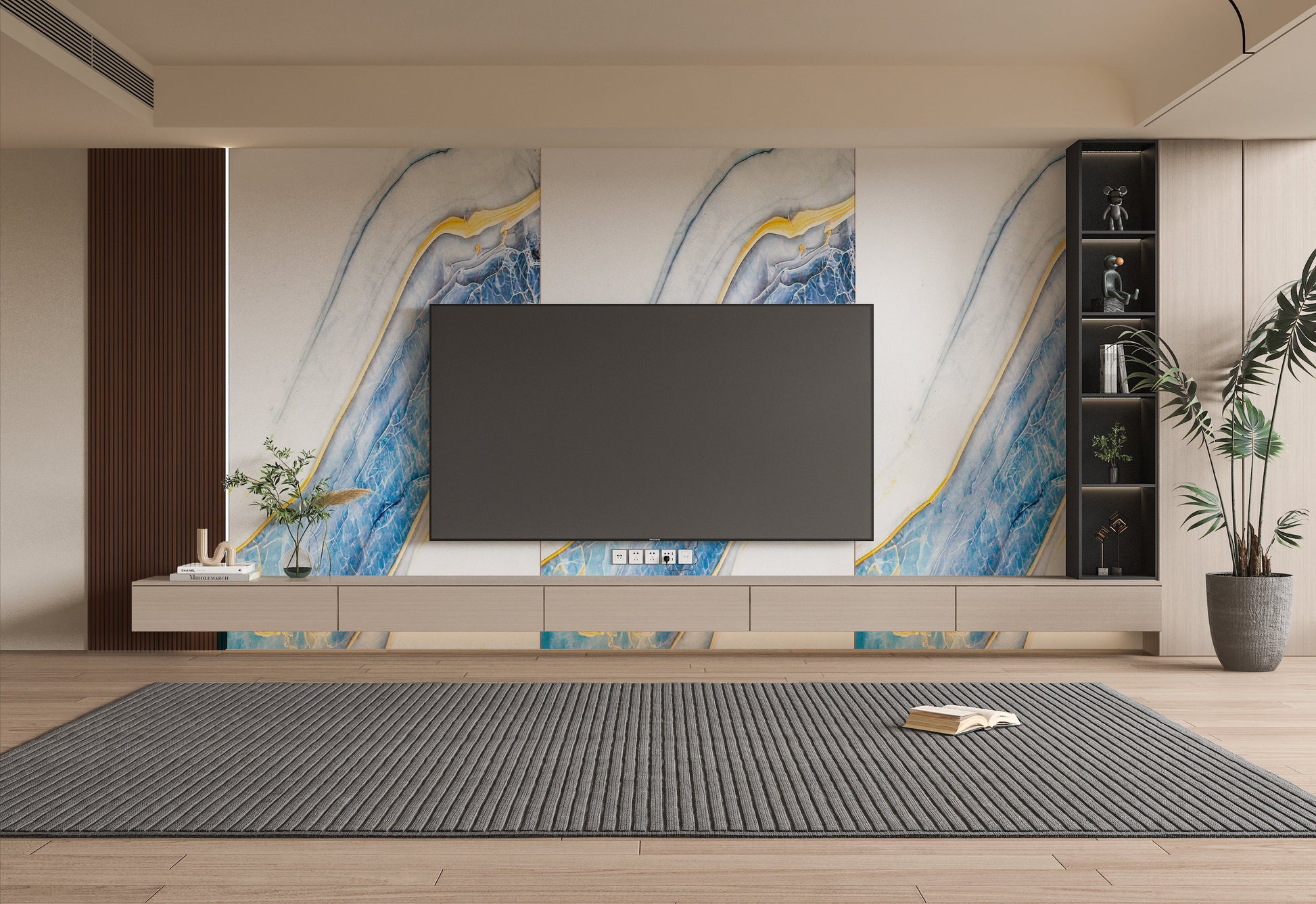 PVC 3D Marble Sheet Blue Drift. New Era Wall Panels. Tv Wall Design
