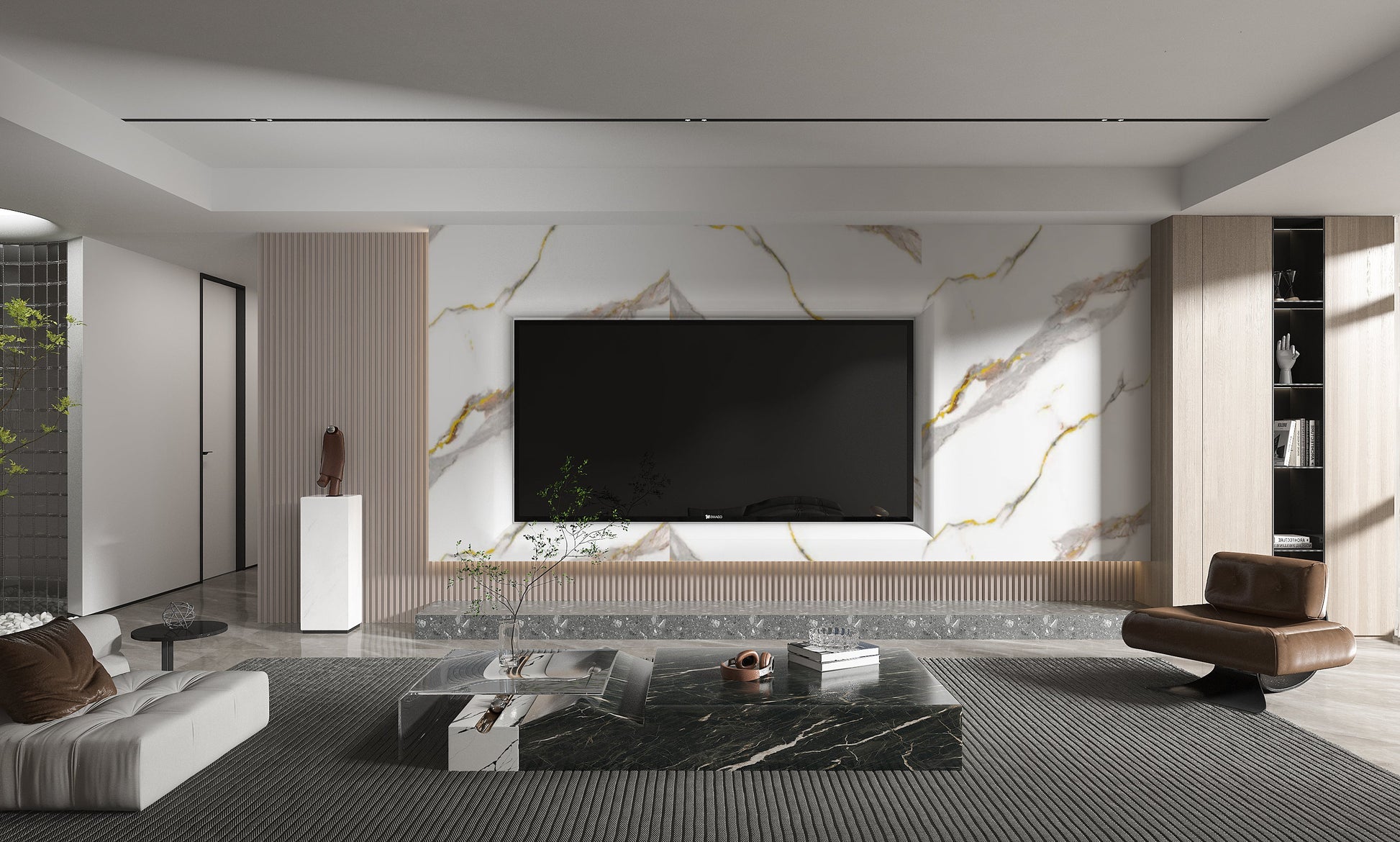 PVC 3D Marble Sheet Silver Stream. New Era Wall Panels. Living Room  With PVC Marble Sheets Design