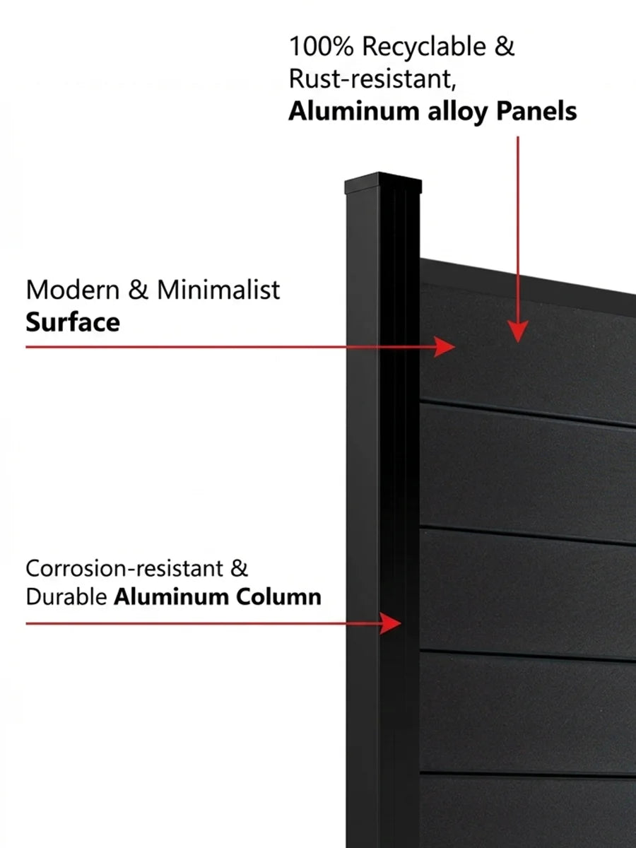 black aluminum solid fence panel 6 ft by 6 ft full privacy outdoor fencing