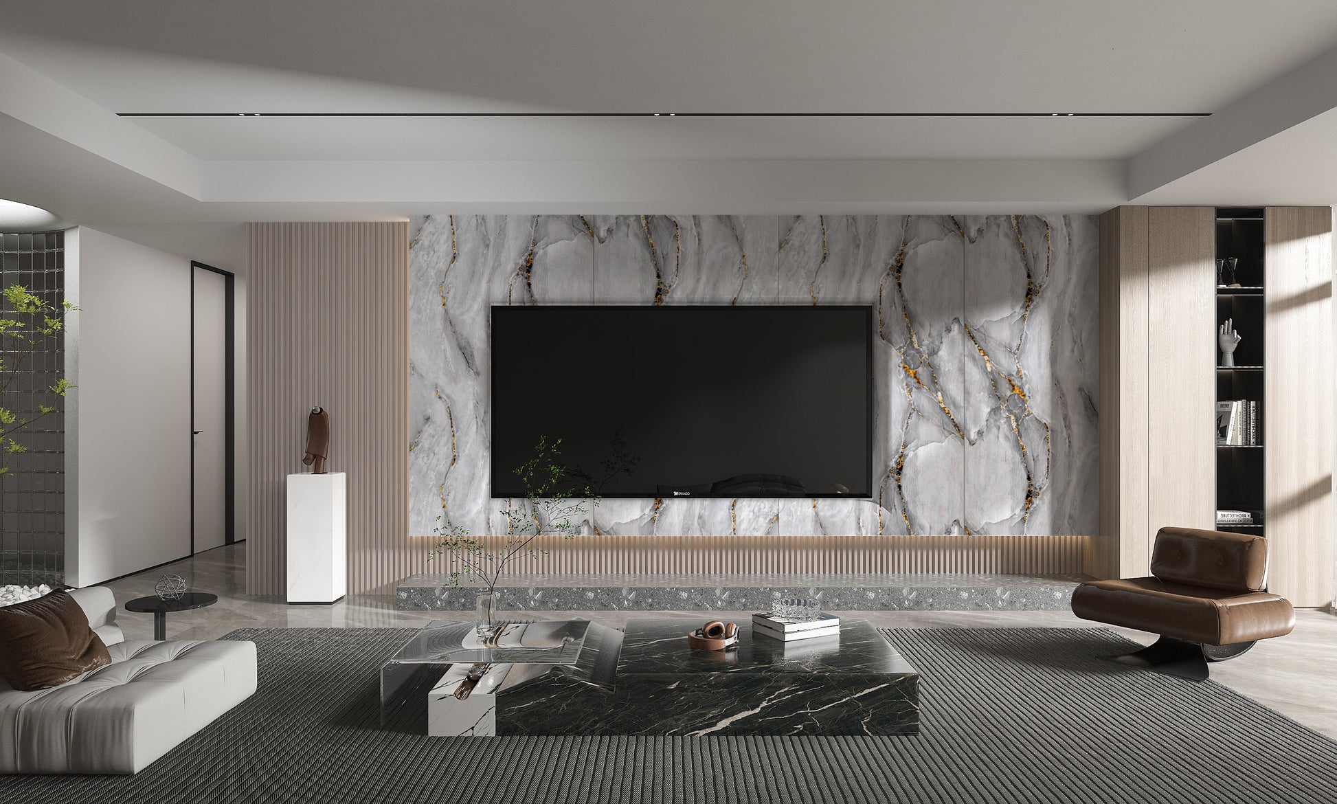 PVC 3D Marble Sheet Golden Mirage. New Era Wall Panels. Living Room  With PVC Marble Sheets Design