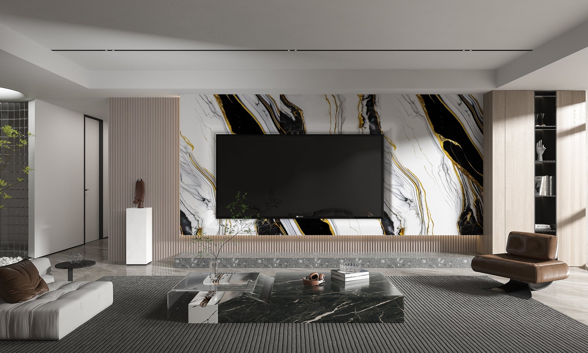 PVC 3D Marble Sheet Auric. New Era Wall Panels. Living Room  With PVC Marble Sheets Design