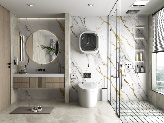 PVC 3D Marble Sheet Luxe Gold Vein. New Era Wall Panels. Bathroom Design From PVC Marble Sheets