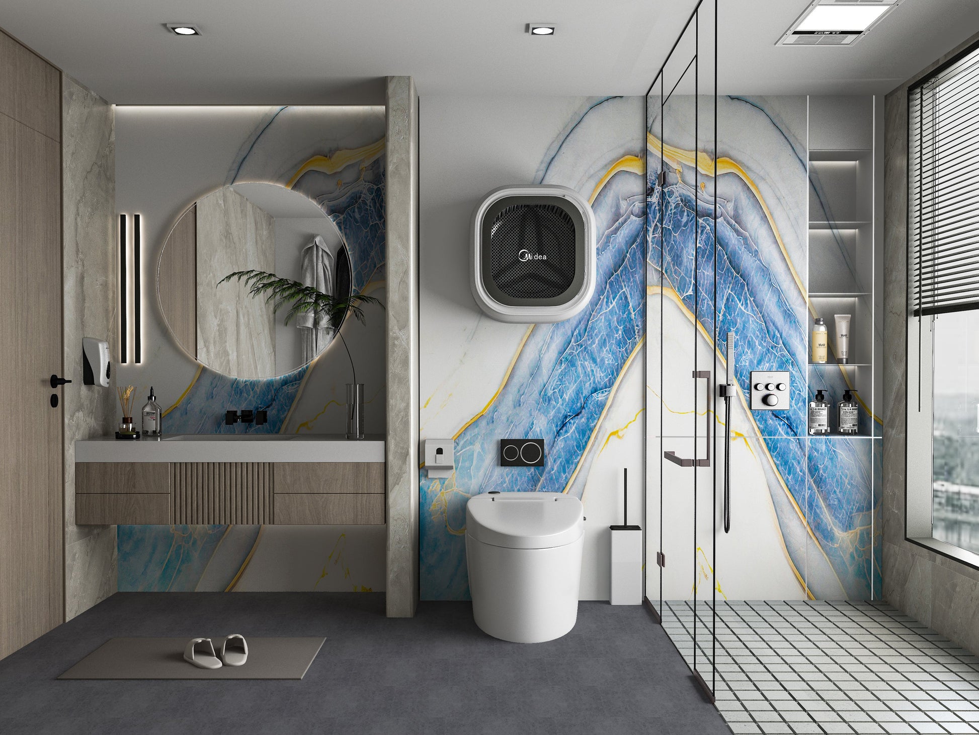 PVC 3D Marble Sheet Blue Drift. New Era Wall Panels. Bathroom Design From PVC Marble Sheets