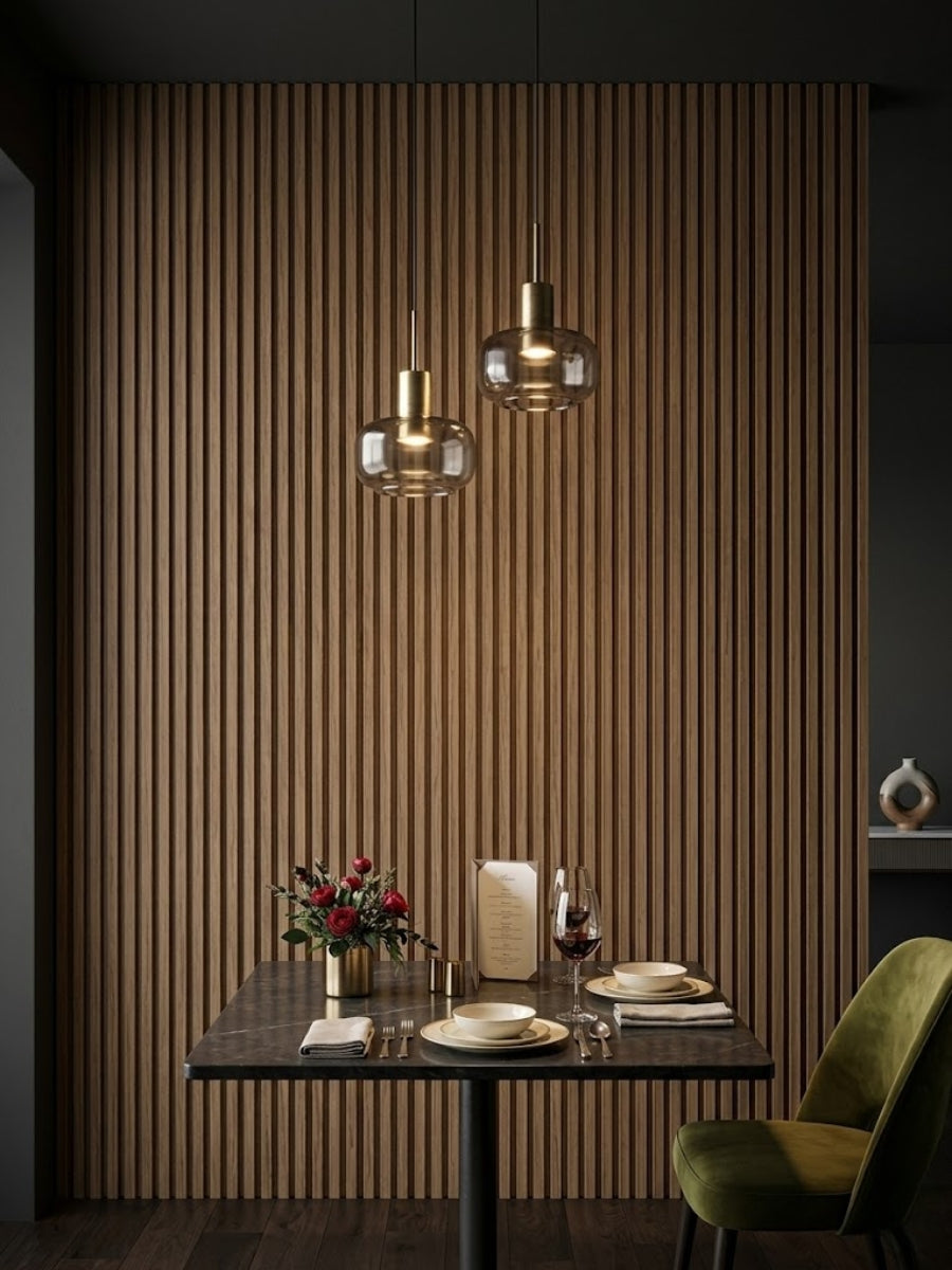 royal oak fluted WPC wall panels restaurant interior wall design