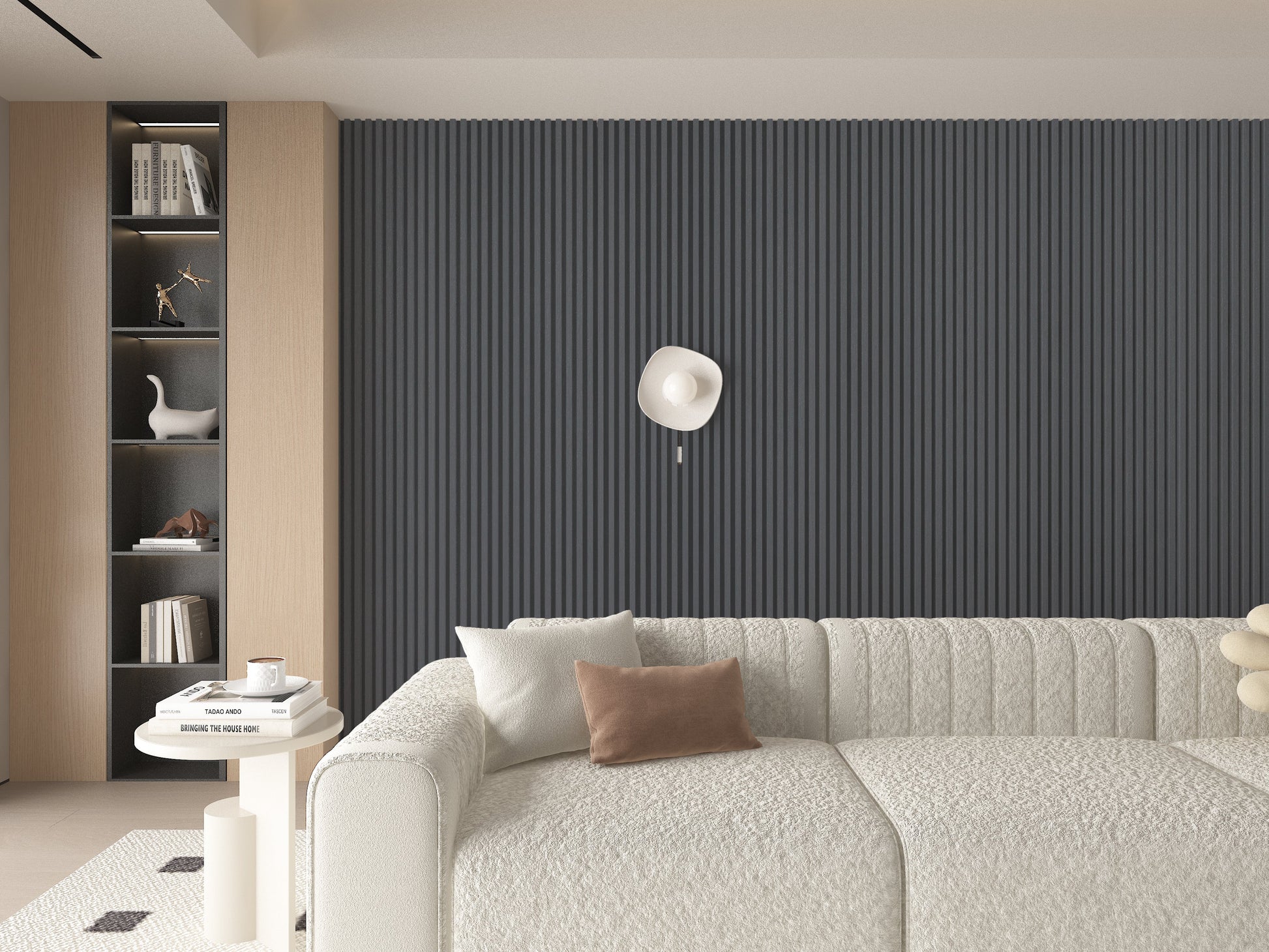 Silver Gray Metallic WPC Fluted 3D Wall Panels. New Era Wall Panels. Bedroom Wall Design