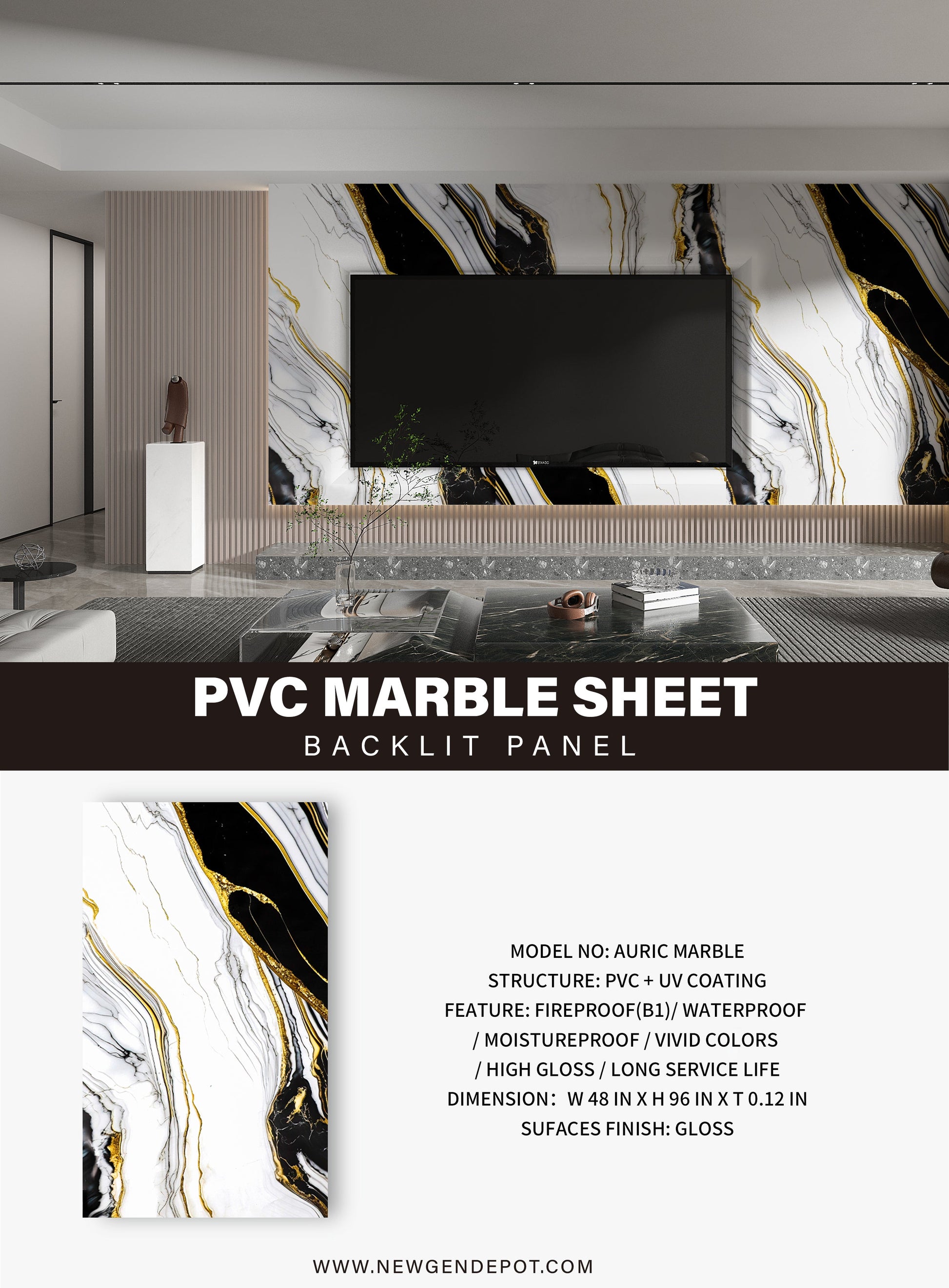PVC 3D Marble Sheet Auric Specifications. New Era Wall Panels