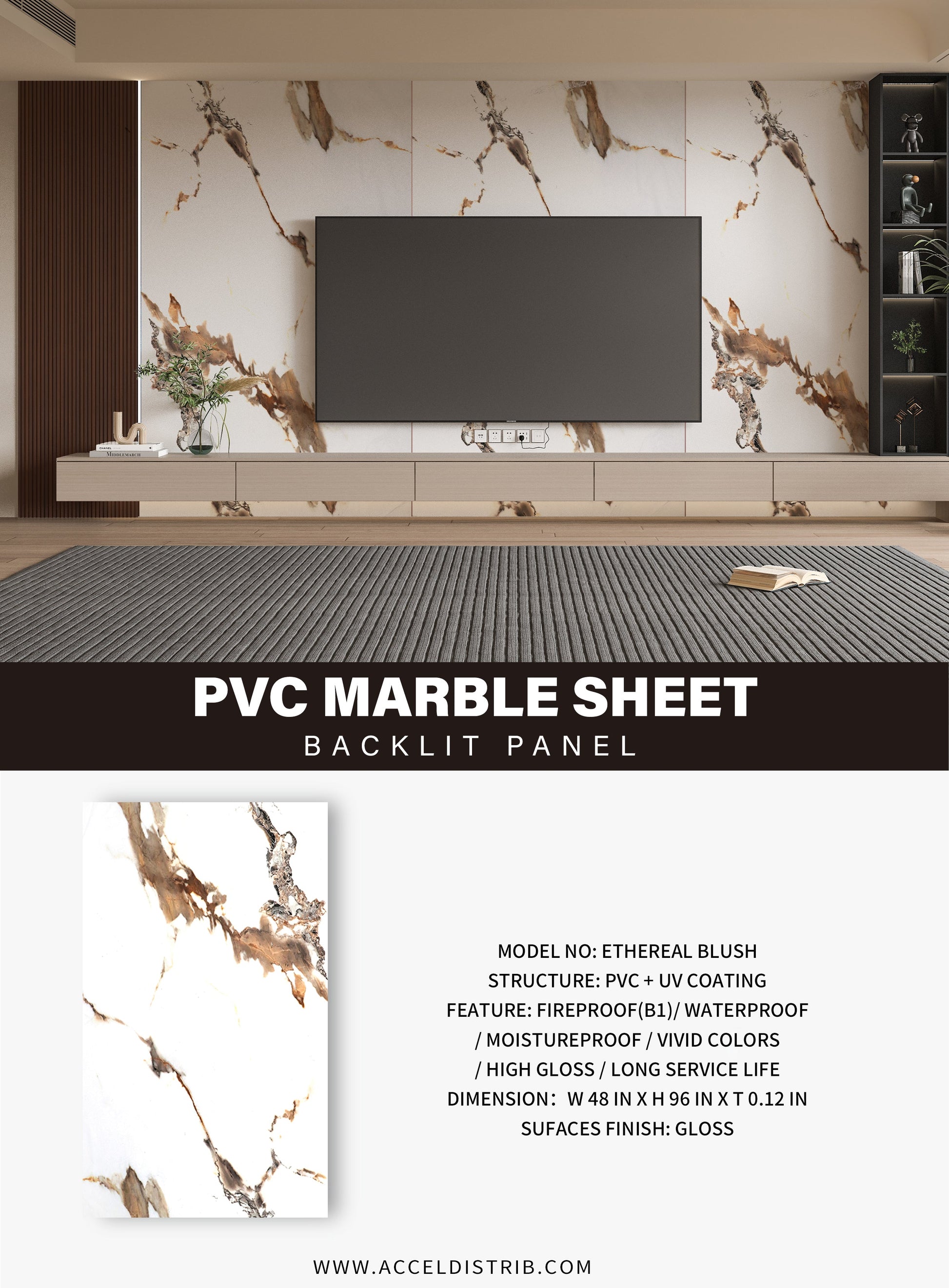 PVC 3D Marble Sheet Ethereal Blush Specifications. New Era Wall Panels